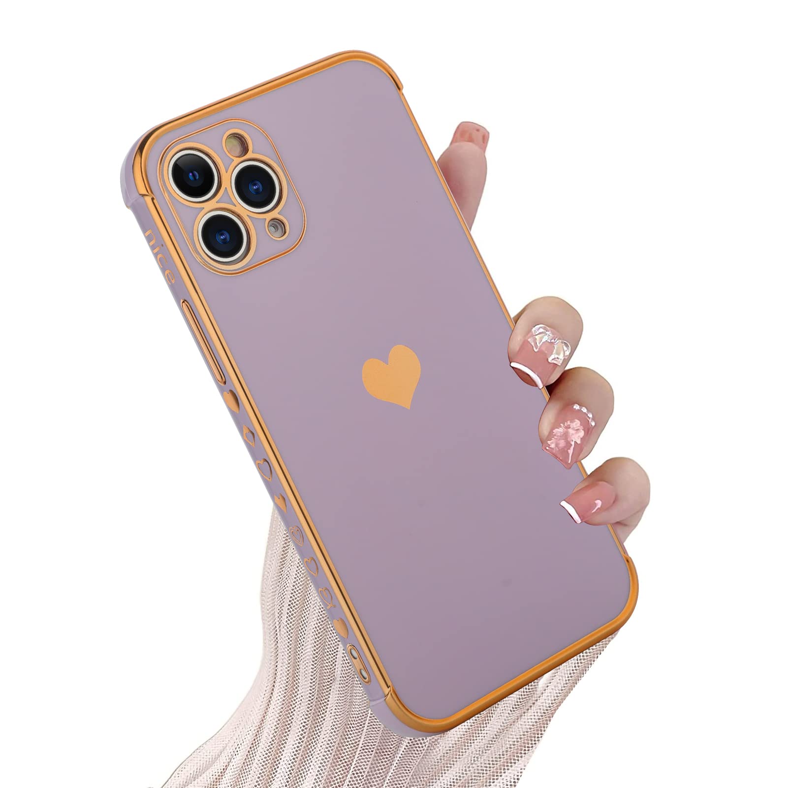 Kanghar Iphone 11 Pro Case For Women Girl, Plating Edge Cute Love Heart Soft Tpu Bumper With 4 Corners Shockproof Protection Pho
