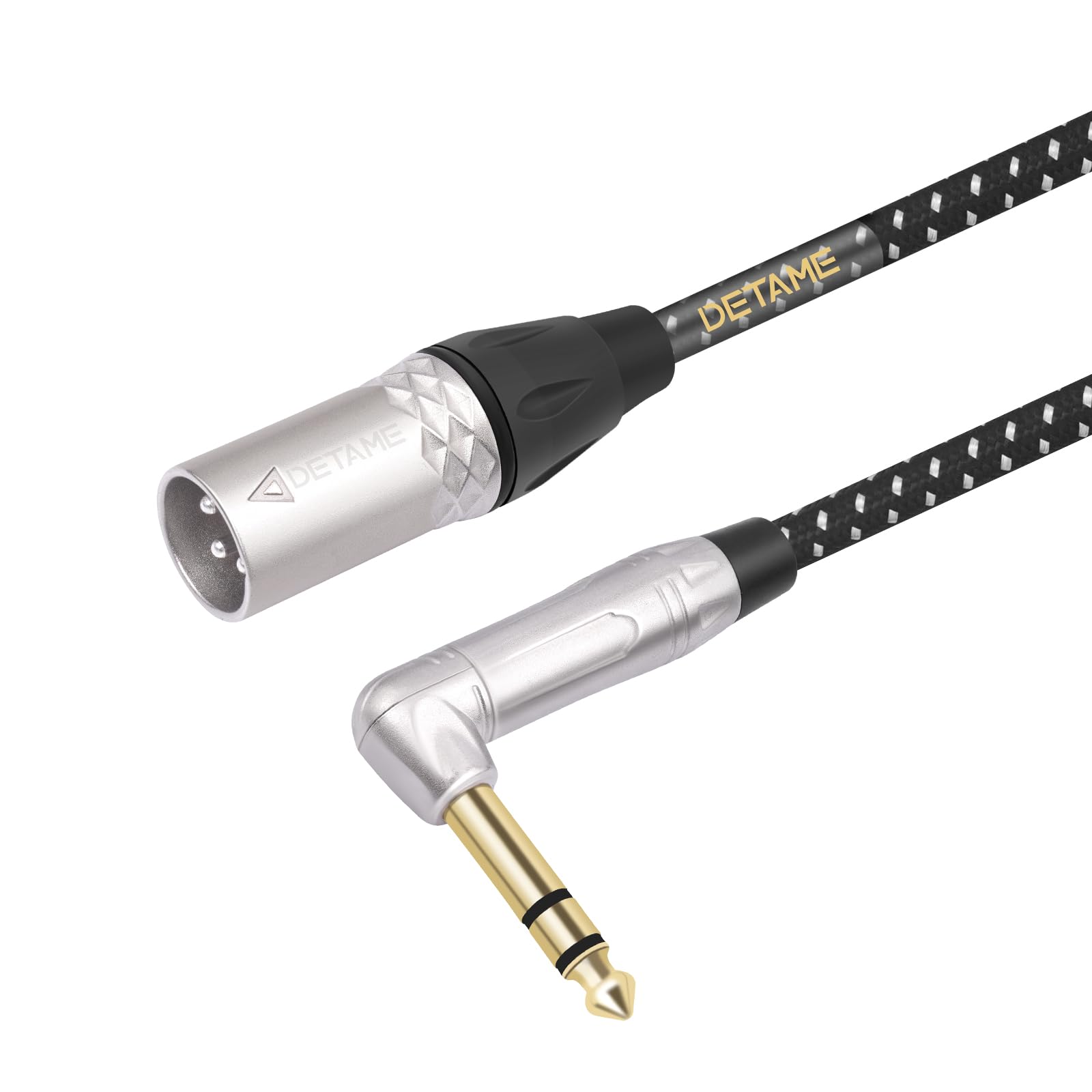 DETAME Right Angle 1/4 TRS to XLR 3Pin Male Mixer Audio Cable,Right Angle 6.35mm TRS to 3Pin XLR Male for Micphone Mixer Active