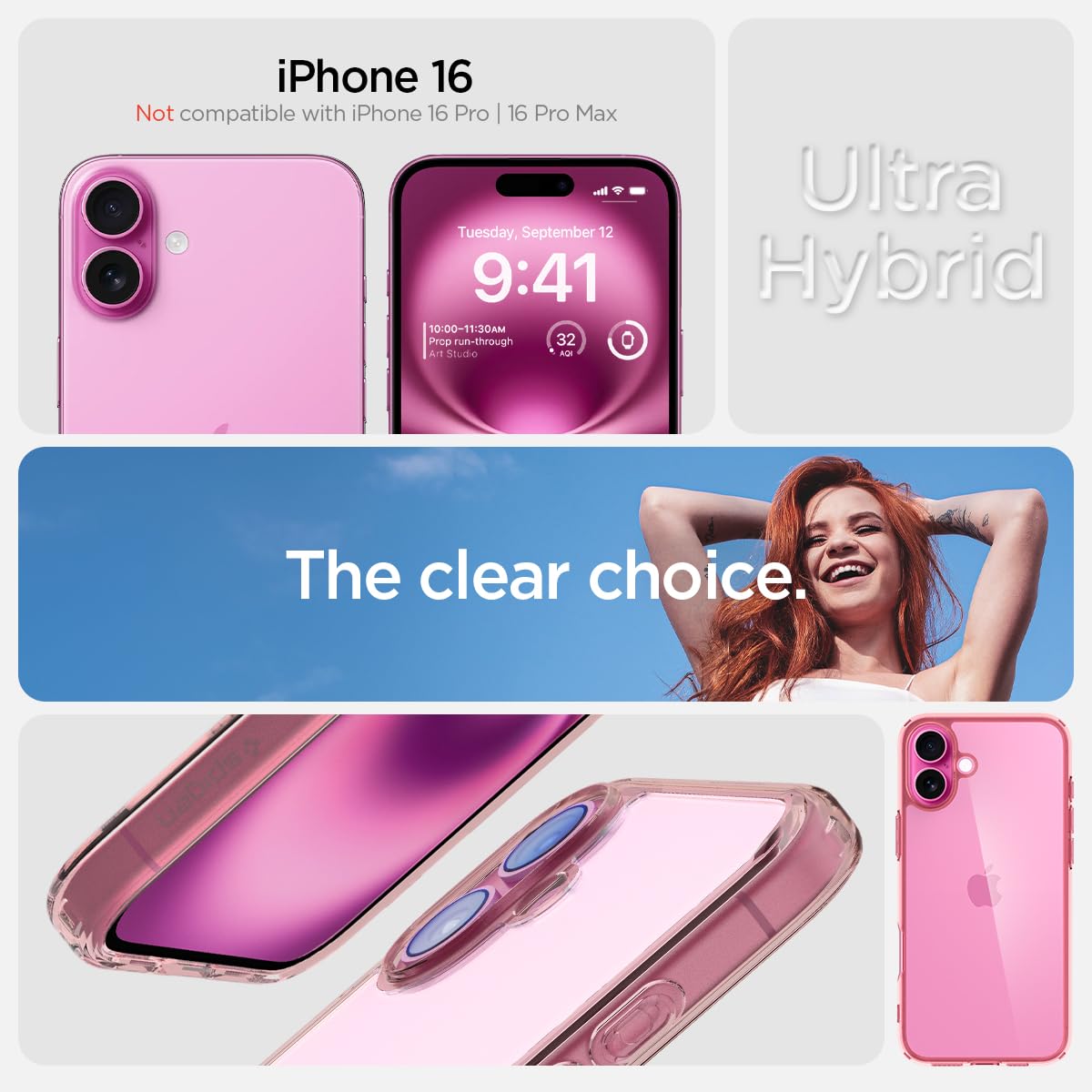 Spigen Ultra Hybrid Designed For Iphone 16 Case [Not Compatible With Magsafe], [Anti Yellowing], [Military Grade Protection]   R