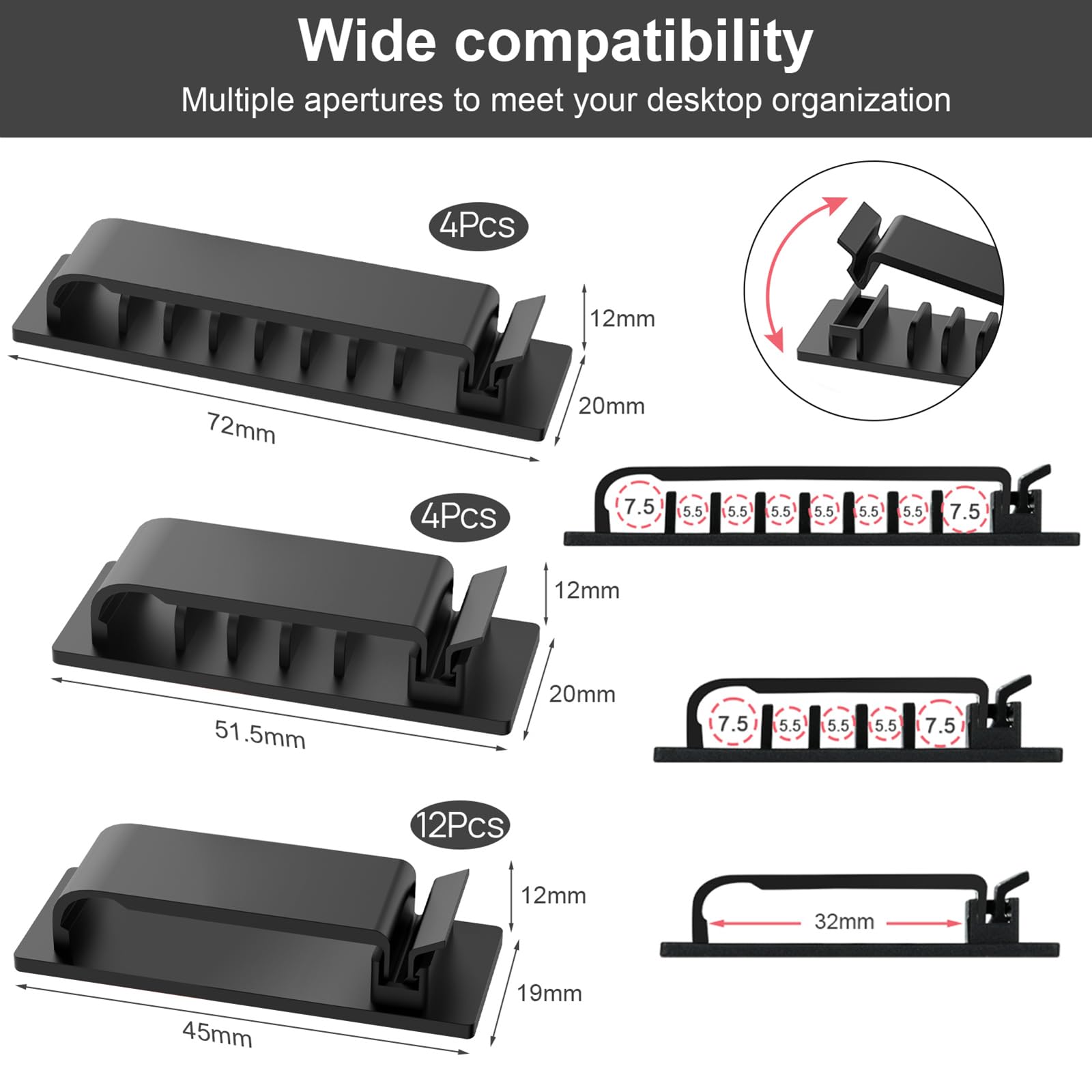 Halsouy 20Pcs Self Adhesive Cable Management Clips Plastic Black for Desk Home Office
