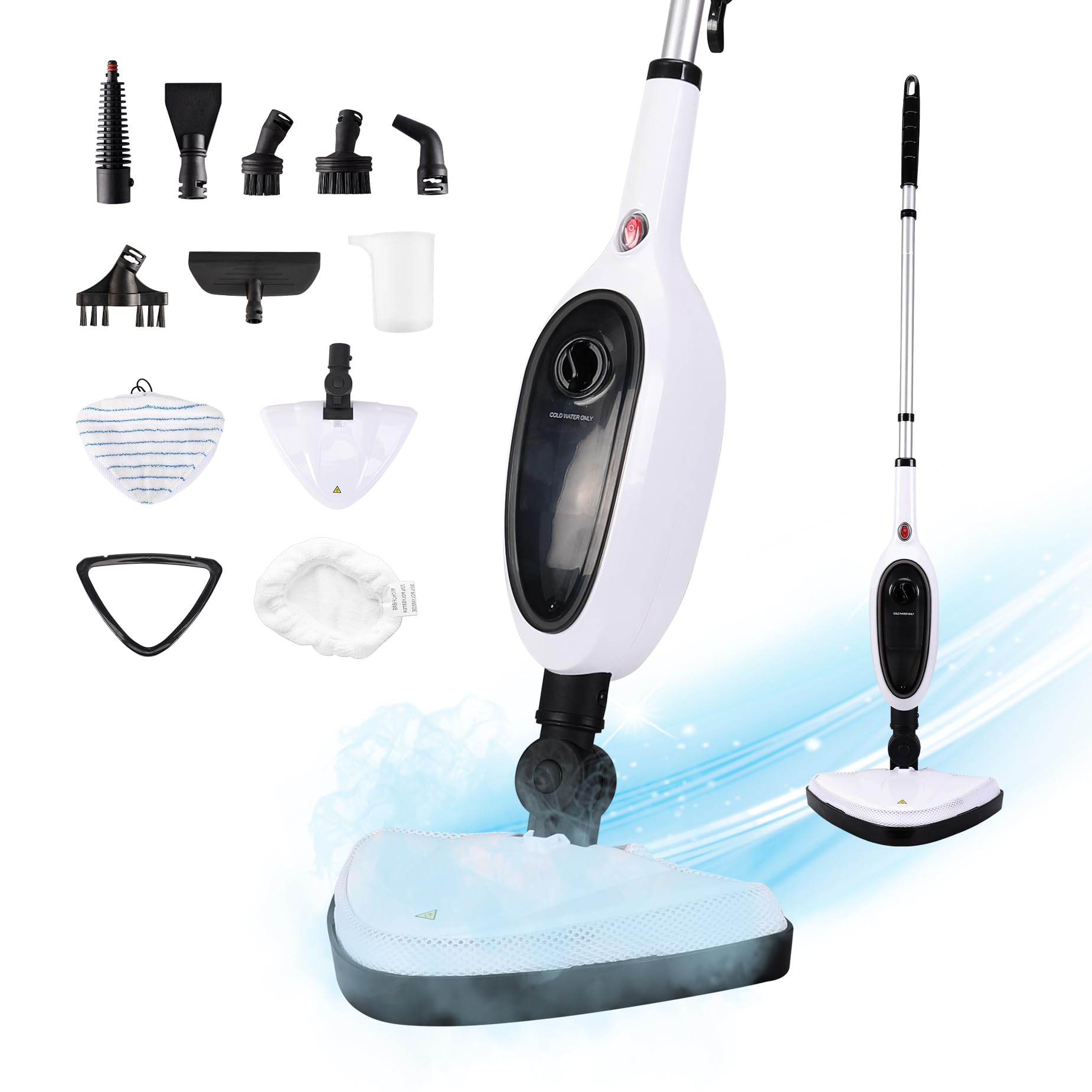 Reecoo Steam Mop With Attachments,20S Rapid Heating   260F/126C High Temperature Deep Cleaning,Lightweight Floor Steamer For Kit