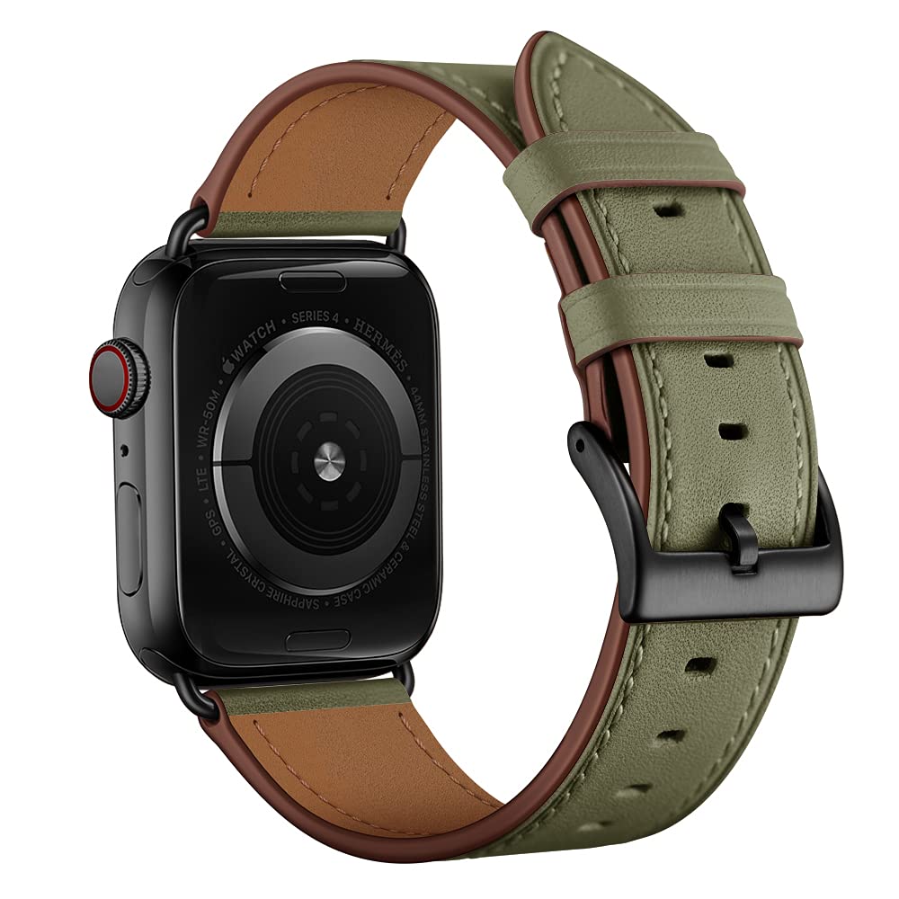 Ouheng Compatible With Apple Watch Band 42Mm 41Mm 40Mm 38Mm, Genuine Leather Band Replacement Strap Compatible With Apple Watch