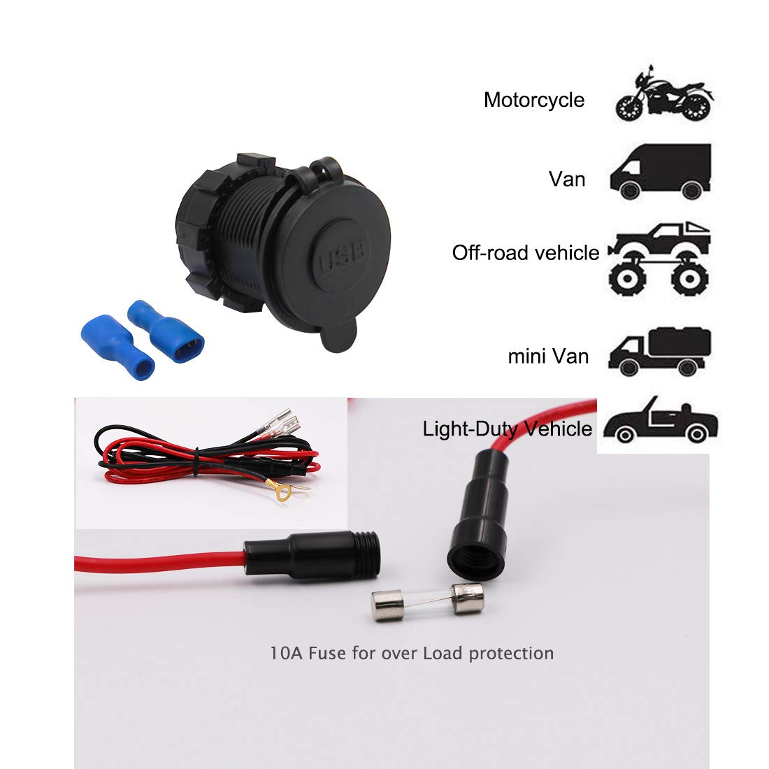 Dual Usb Charger Socket Waterproof Power Outlet 12V/24V 2.1A & 2.1A For Car Boat Marine Rv Mobile Blue Led