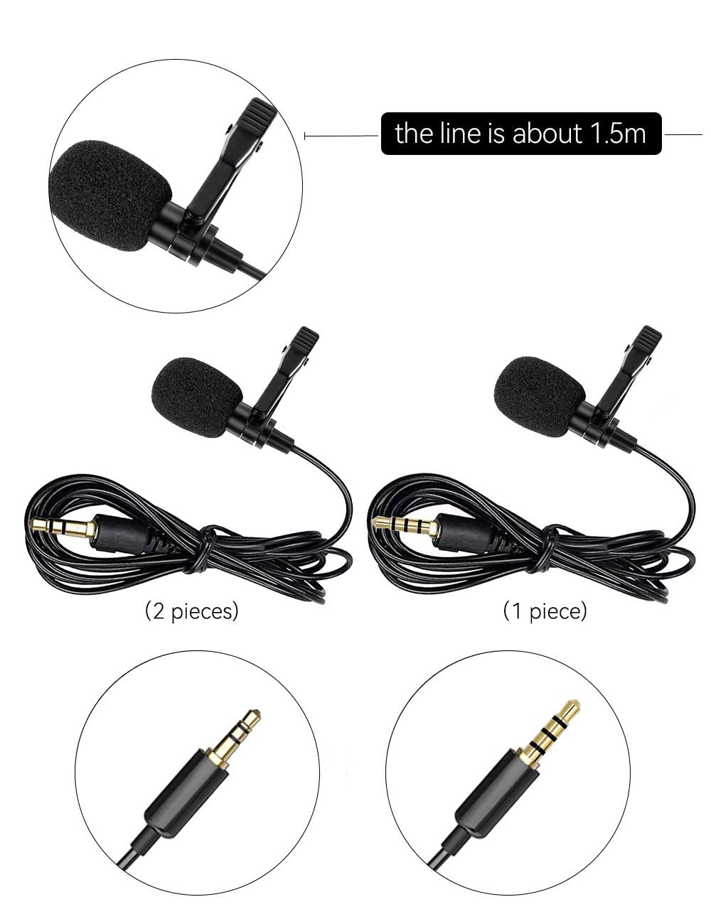 Huacam Lavalier Clip On Microphone, Portable Lav Mic For Android Smartphone Camera Podcast Laptop, Hands Free Recording Mic For
