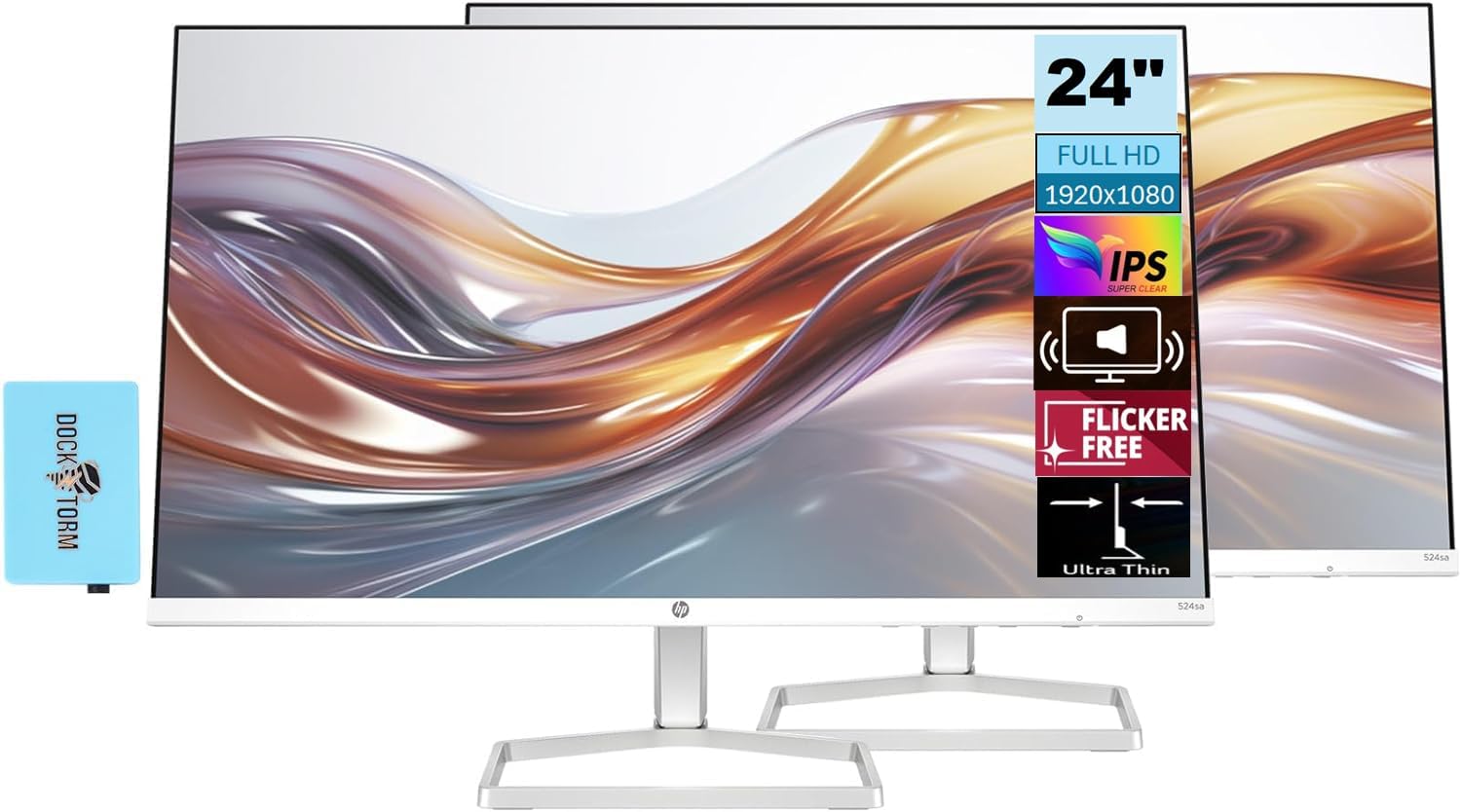 Hp Series 5 524Sa Monitor W/Speakers 94C36Aa#Aba Bundle W/Docztorm Dock, 24'' Fhd Ips (1920X1080) Display, 1X Hdmi, Flicker-Free