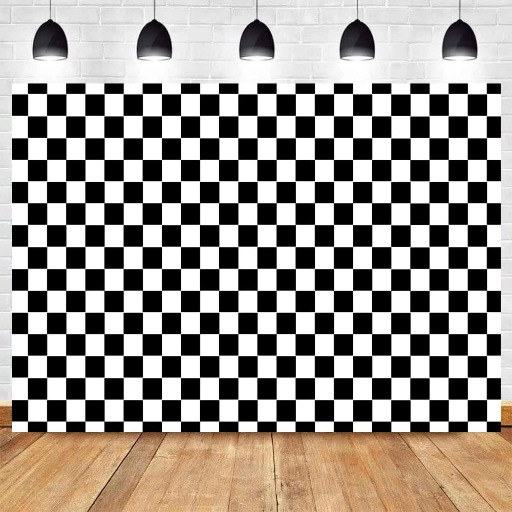 Maqtt 7X5Ft Black And White Checkered Chessboard Theme Photography Background Children'S Birthday Party Decoration Supplies Bann