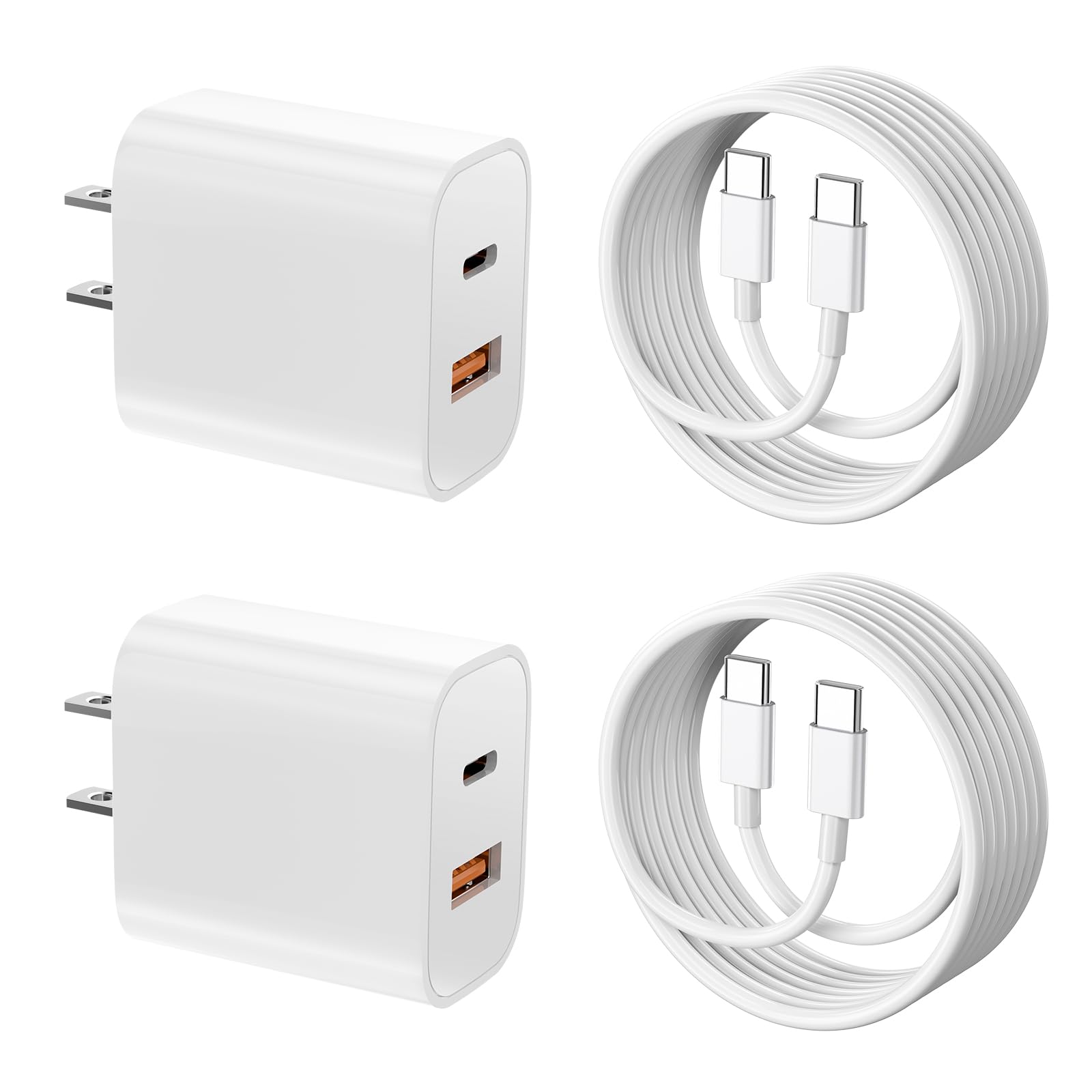 USB C Charger Block for iPhone 16 Charger Cord Type C Fast Charging, 2-Pack 20W C Chargers for iPhone 15/16 Pro Max, iPad, Dual 