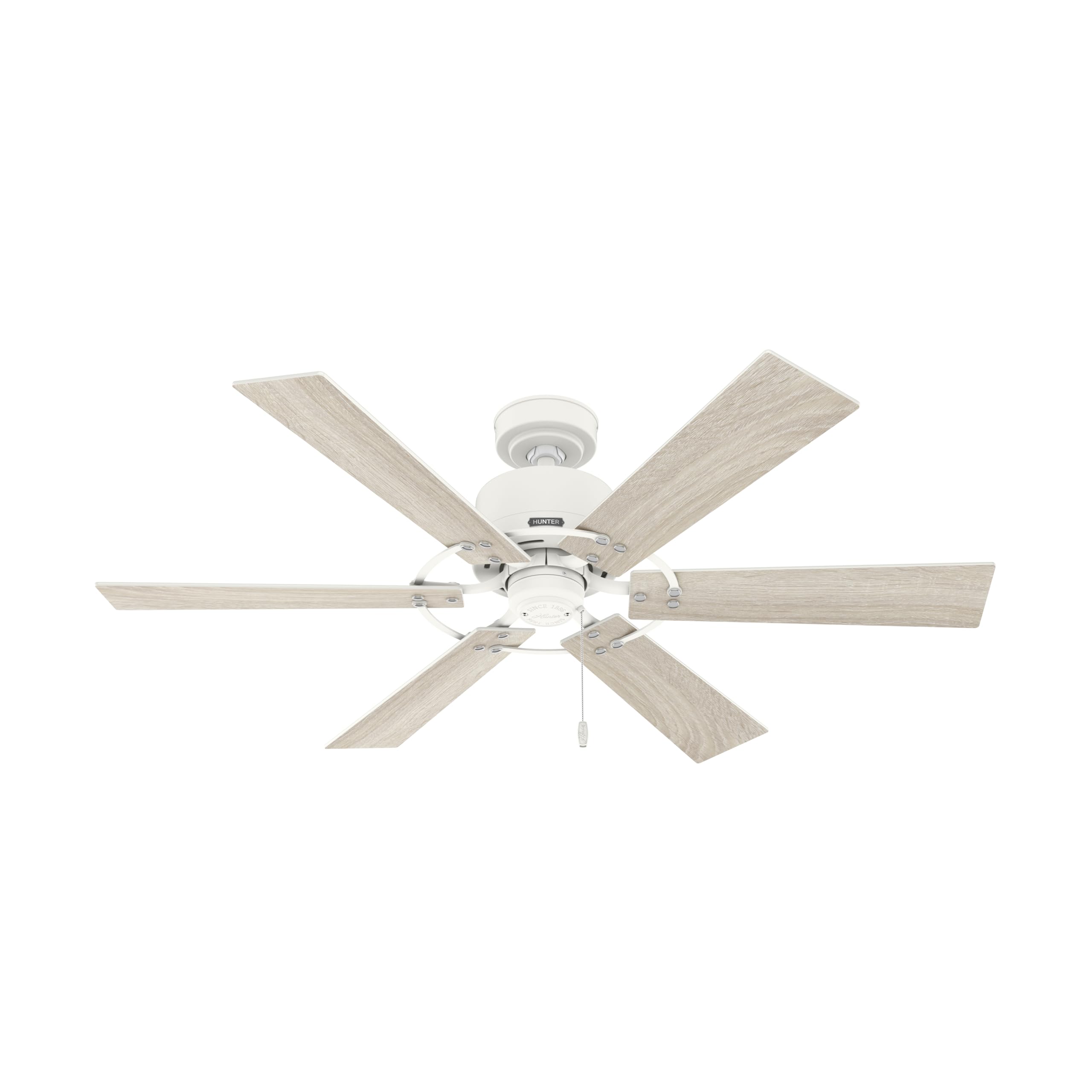 Hunter 52 inch Indoor Ceiling Fan No Light - White Ceiling Fan without Light, 6 Blades, Standard Mount, For Bedroom, Living Room