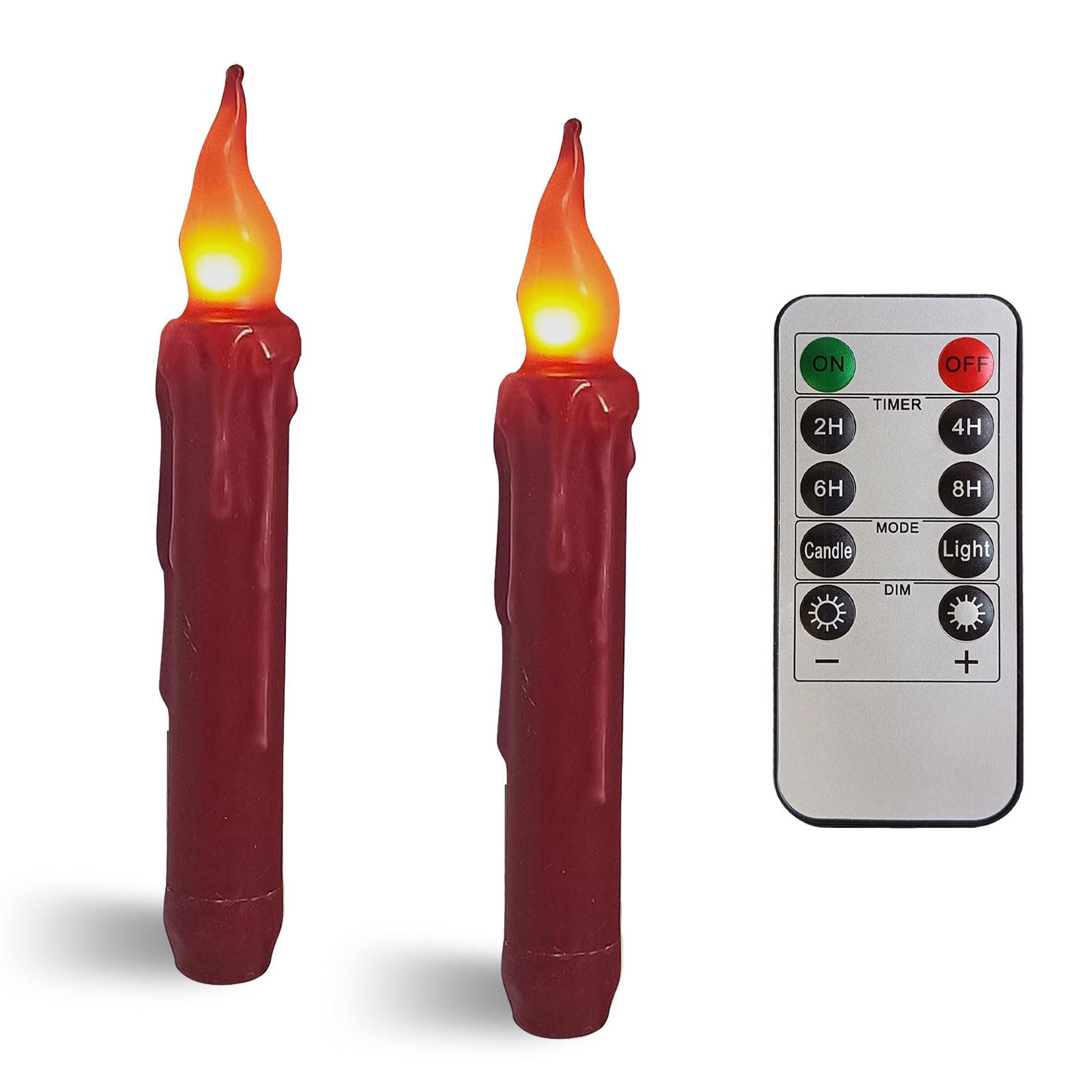 NjaoHoo Real Wax LED Flameless Christmas Short Taper Candles with Remote, 6.7 Inches Red Candlesticks, Dripless Battery Operated