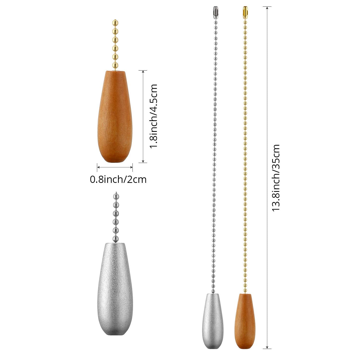 8 Pieces Ceiling Fan Pull Chains Extender Wooden Pendant Pull Chain Extension For Ceiling Light Lamp Fan (Walnut Color, White, S