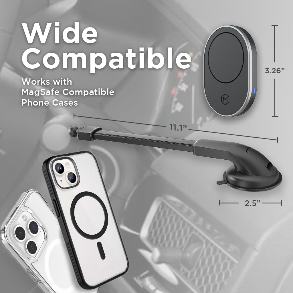 Mighty Mount Magsafe Wireless Car Charger Gooseneck Mount (Version 2.0) For All Smartphones, 360 Rotation, Magnetic Phone Holder