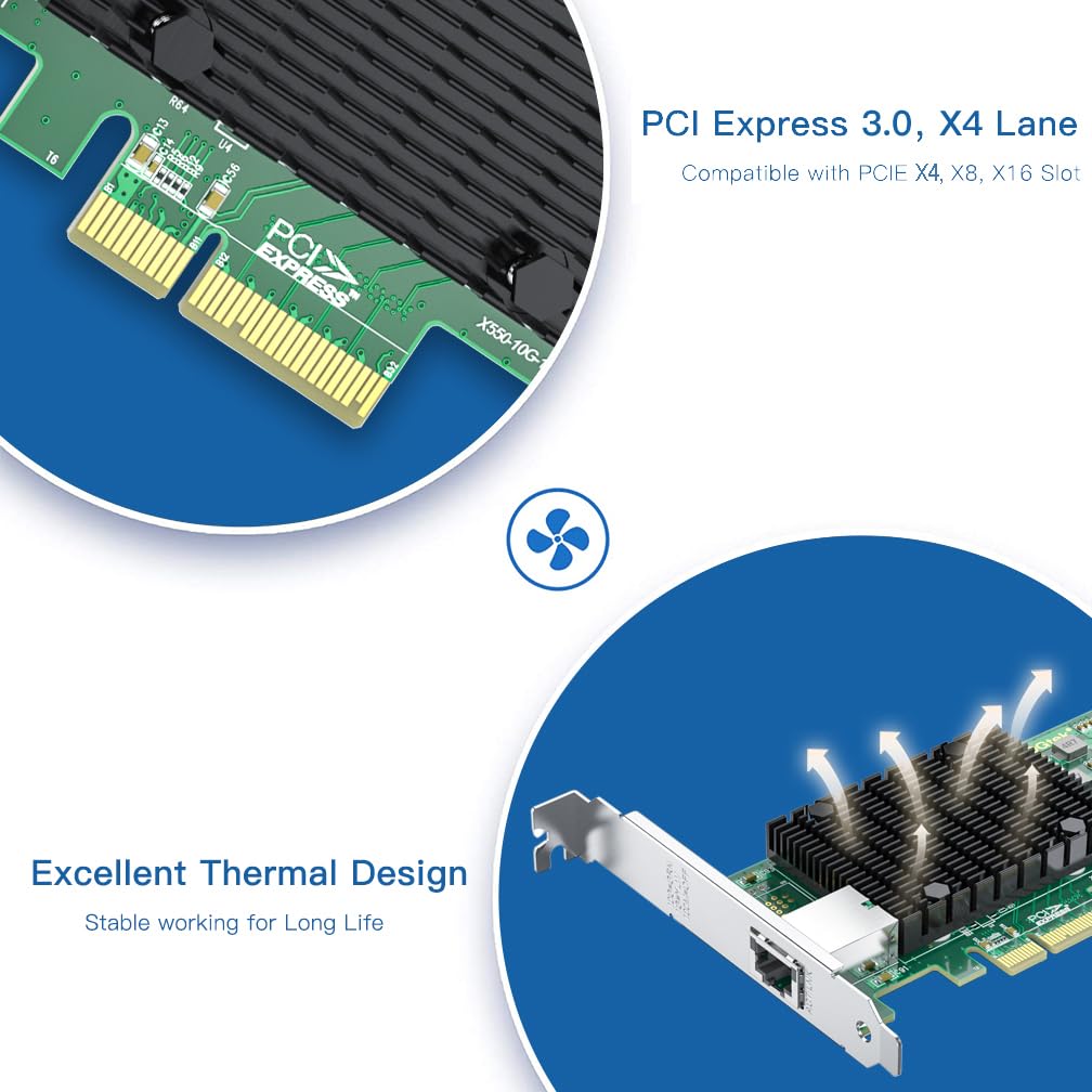 10Gb Rj45 Pci E Network Card Nic, Compare To Intel X550 T1, With Intel X550 At Chip, Single Rj45 Port, Pci Express 3.0 X4, Ether