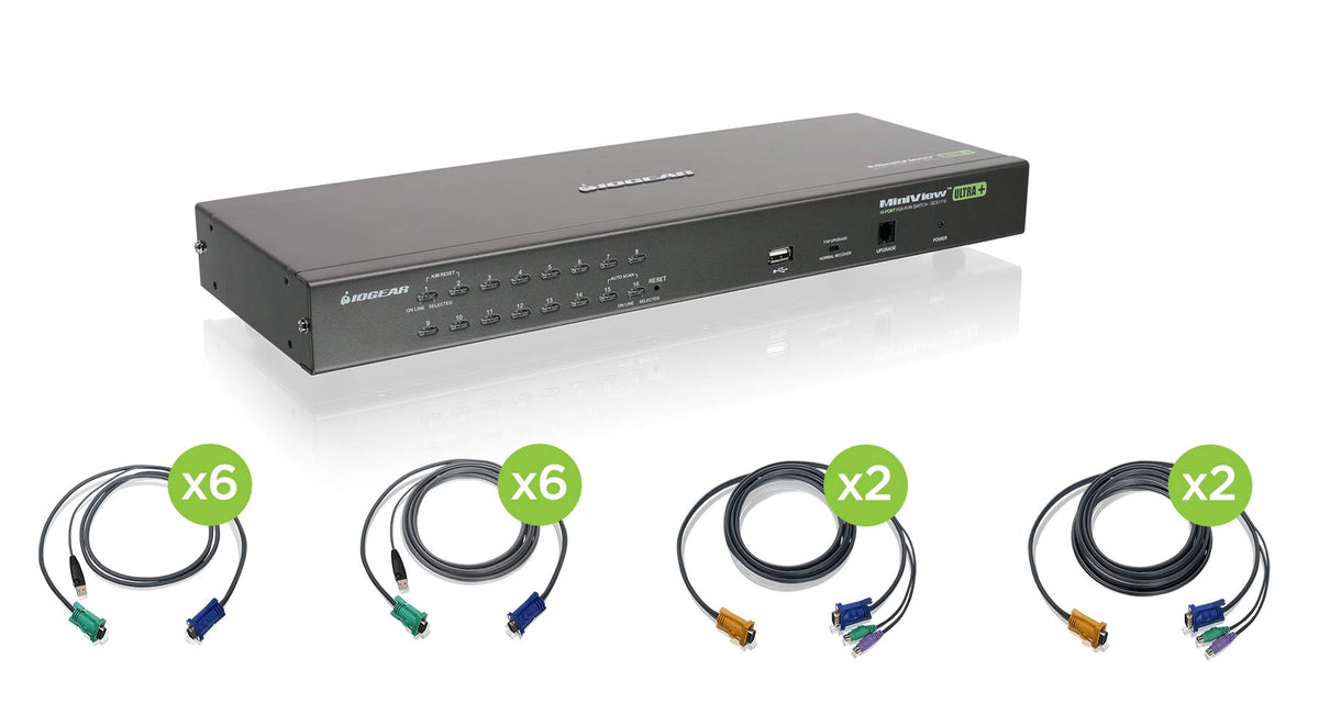 Iogear 16 Port Usb Ps2 Combo Kvm Switch With Cables Taa Compliant Gcs1716Kittaa