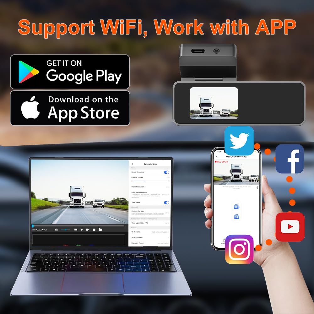 Spade Dash Cam Front And Rear, Built In Wifi 4K+1080P Dual Camera For Cars, Compact Dashcams With App, Voice Control, 24H Parkin