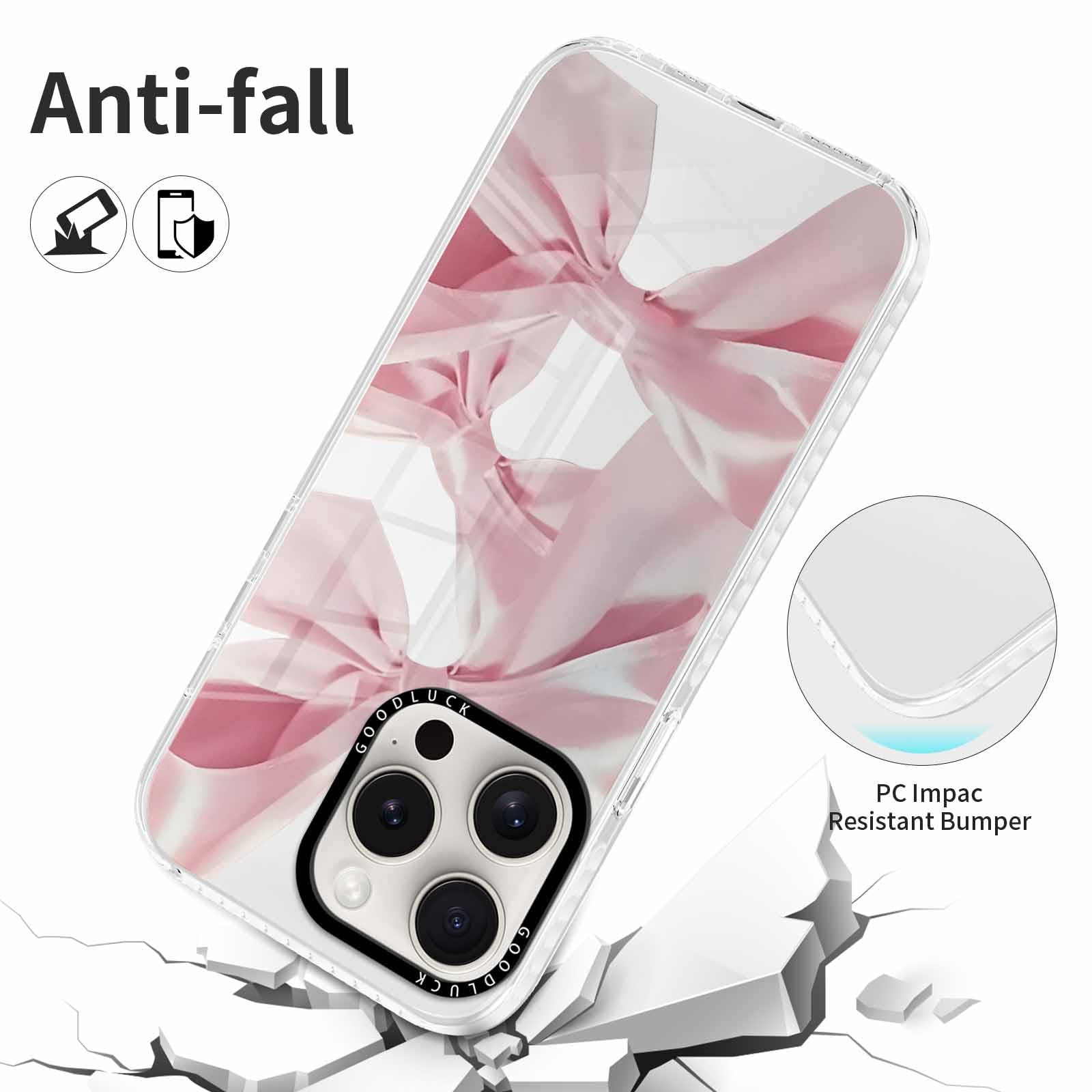 Rumdey 2 Pack Clear Bow Phone Case For Iphone 16 Pro 6.3 Inch, Cute Aesthetic Pattern Design Protective Soft Slim Shockproof Tpu