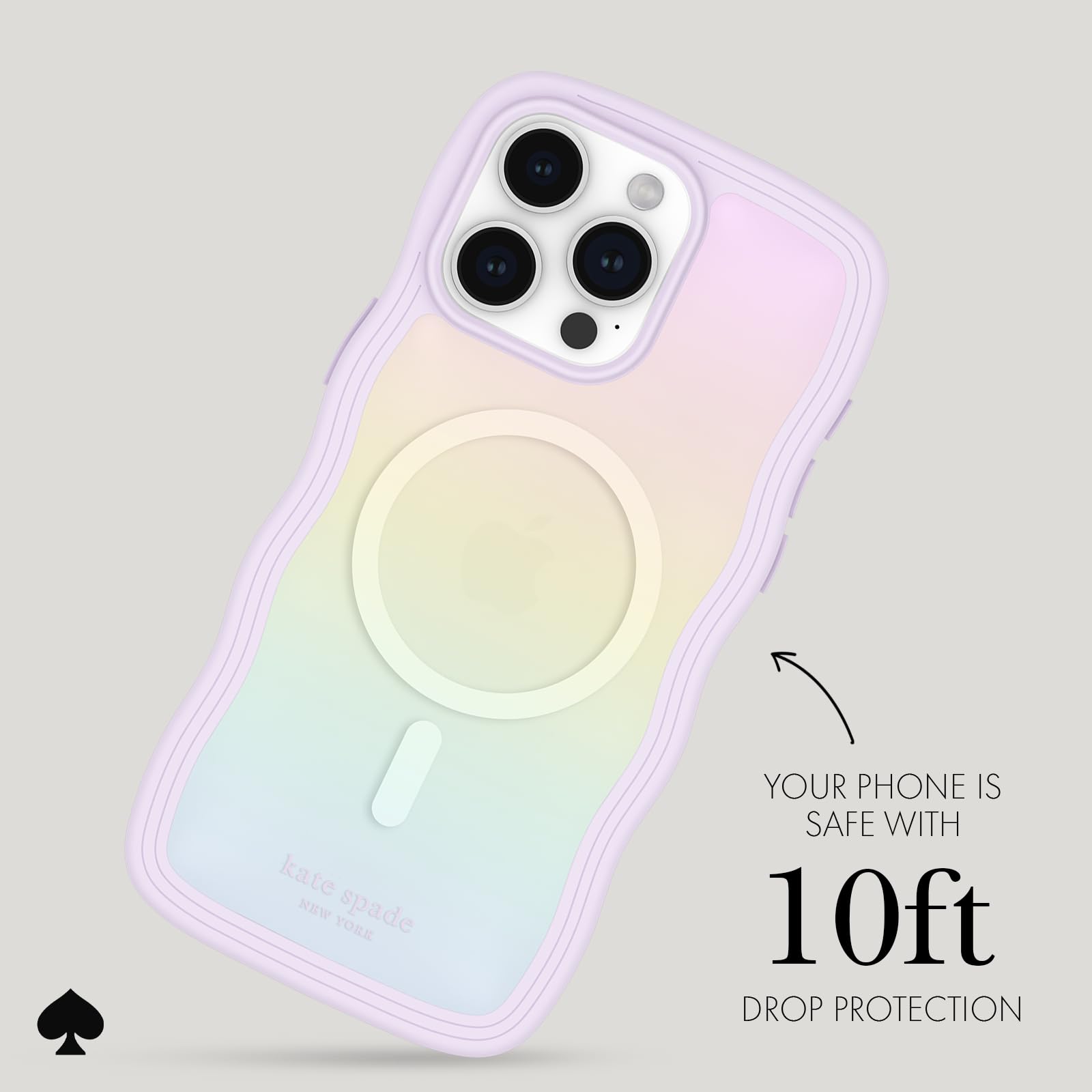 Kate Spade New York Iphone 15 Pro Max Case   Compatible With Magsafe Phone Cover   Wavy Iridescent