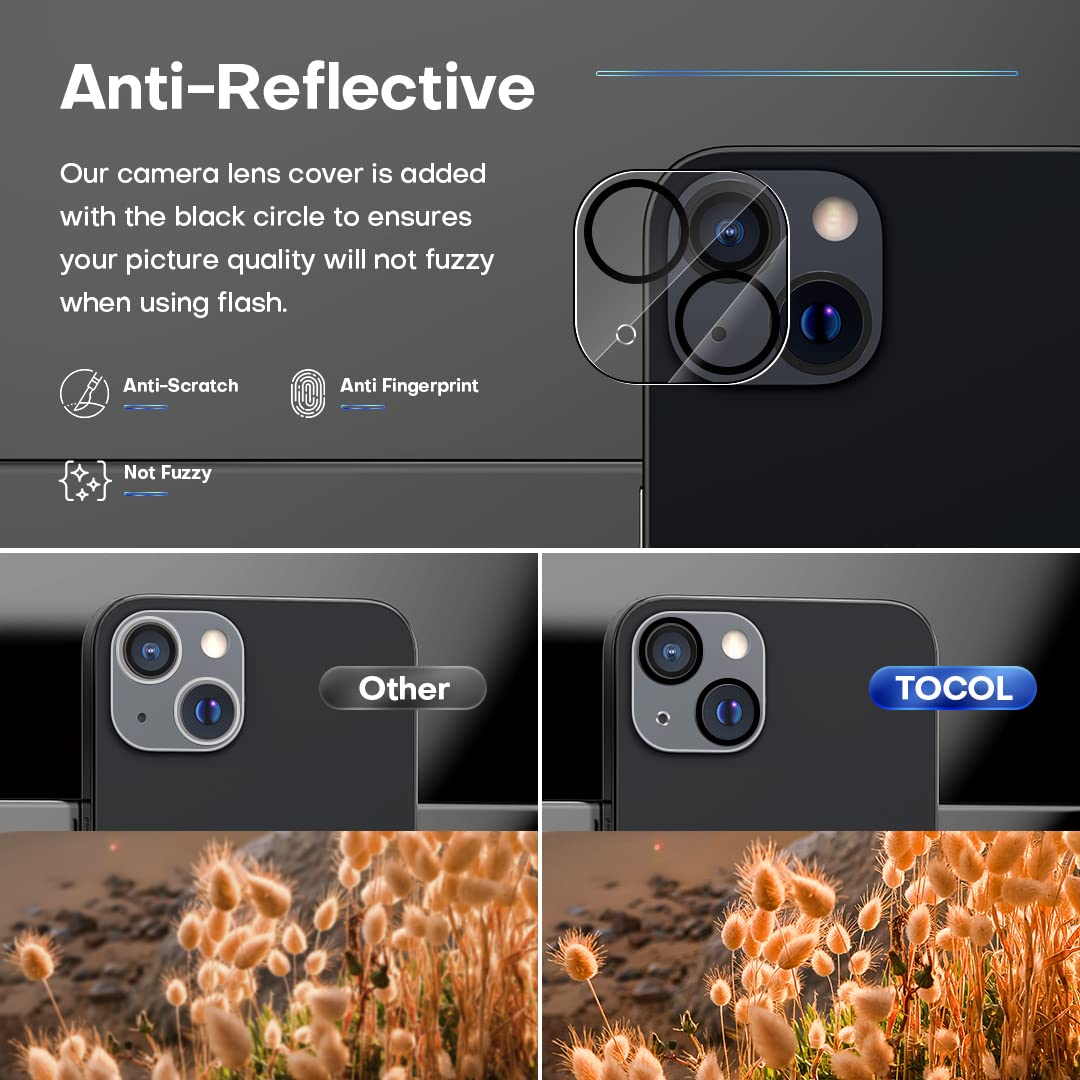 Tocol [2+2 Pack Compatible For Iphone 13 Mini 5.4''   2 Pack Privacy Tempered Glass Screen Protector & 2 Pack Camera Lens Protec