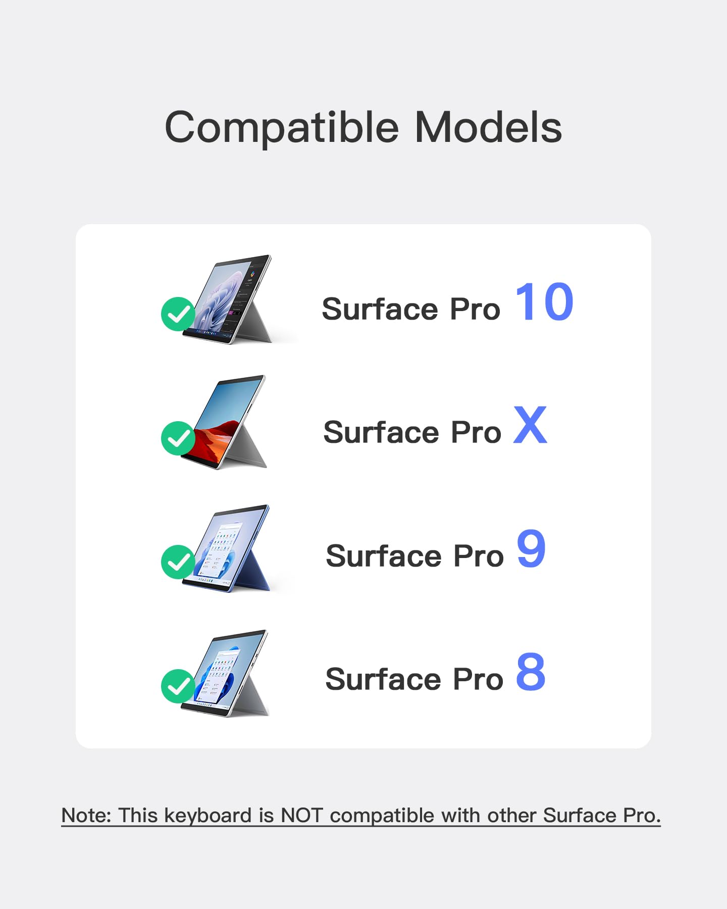 Inateck Surface Pro 9 Keyboard Compatible With Surface Pro 9/8/X/10, With 7 Color Backlight, Kb05111