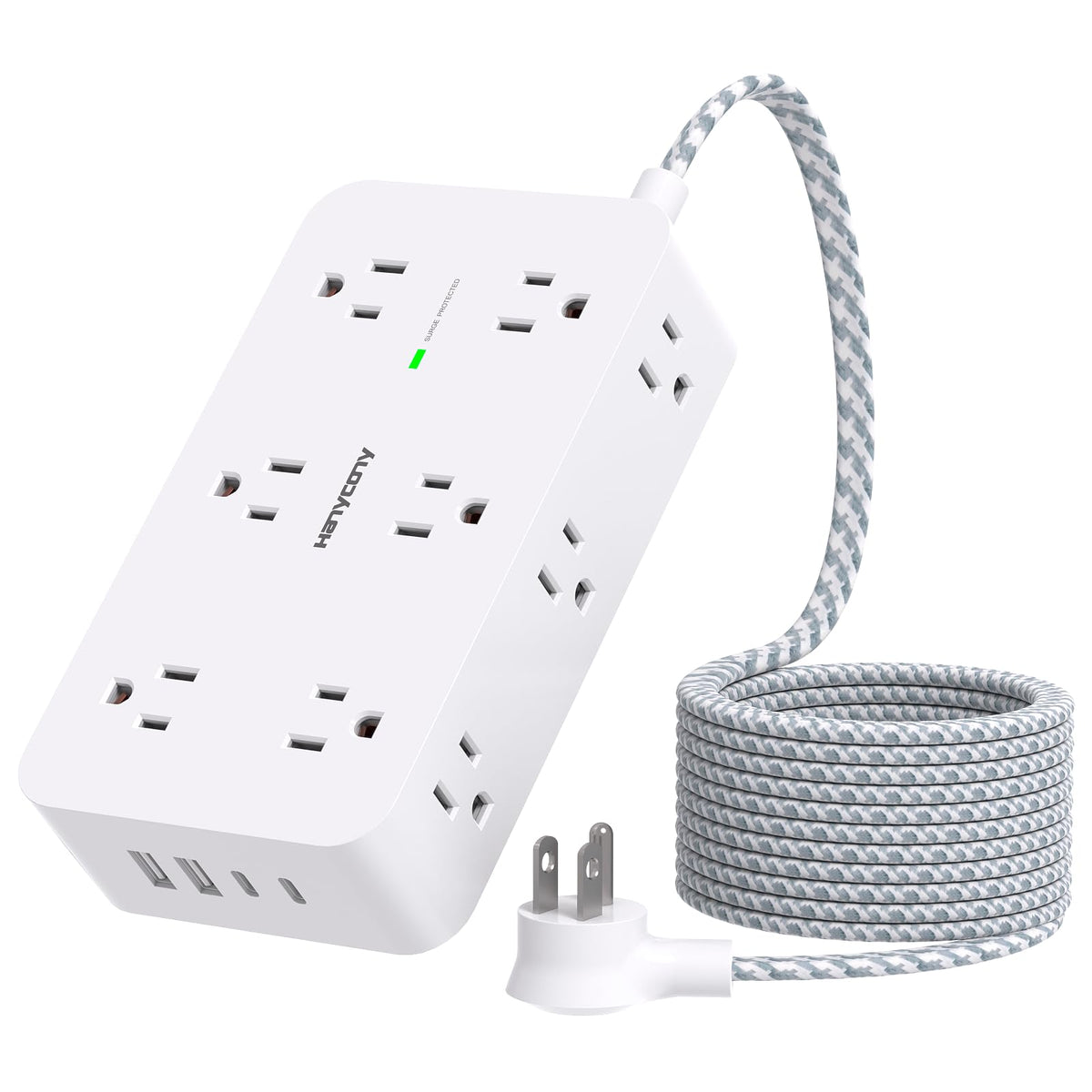 Power Strip Surge Protector, 12 Multiplie Outlets 4 Usb Ports (2Usb C), 5Ft Braided Extension Cord Flat Plug, Overload Surge Pro