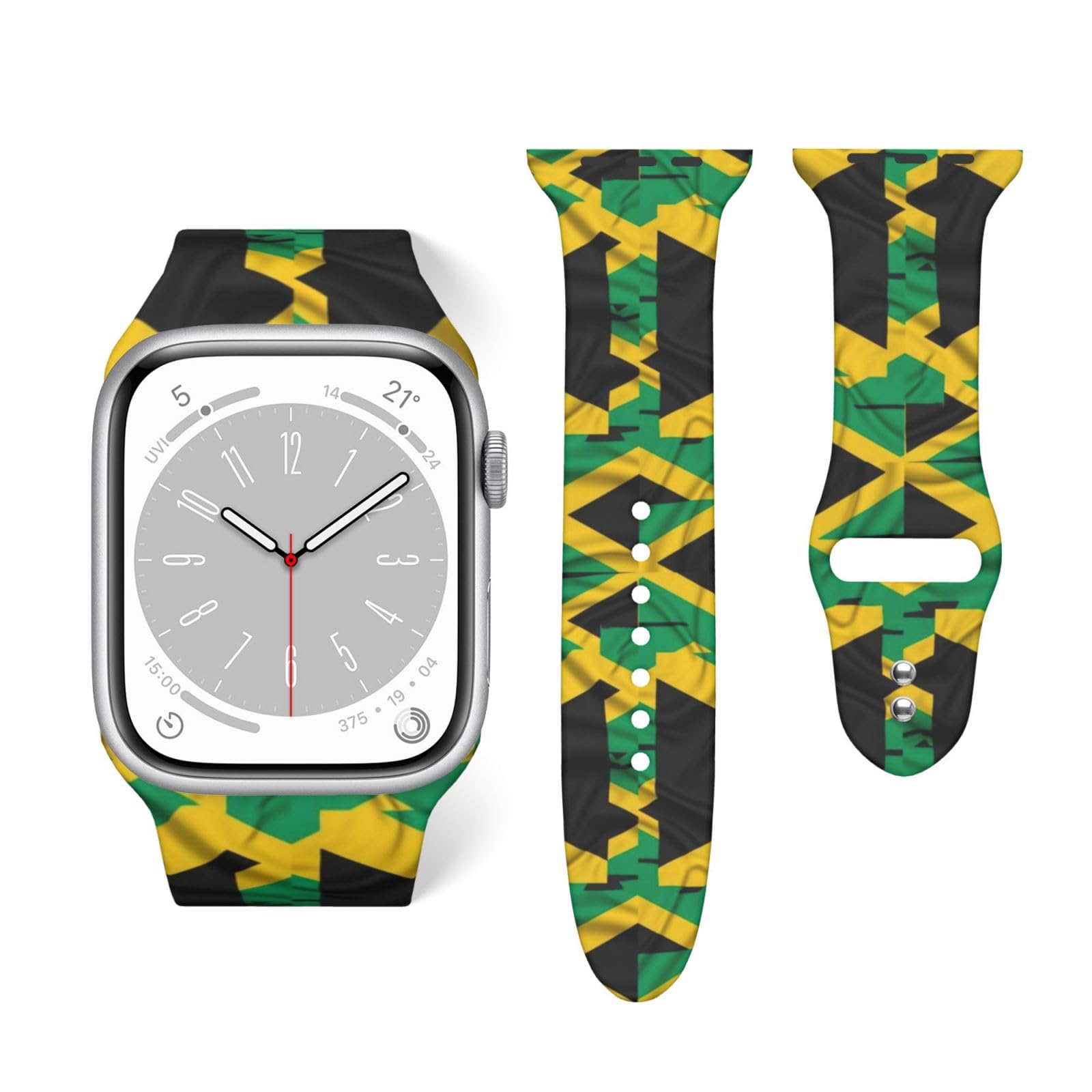 Waterproof Bands Compatible with Apple Watch Jamaica Waving Flag, Silicone Bands for Women and Men