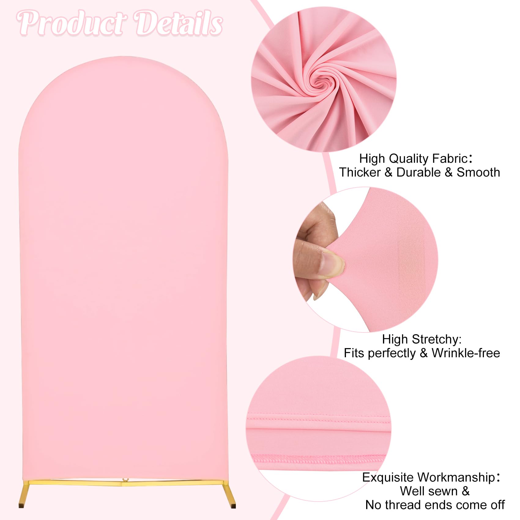 Wedding Arch Cover 6Ft Pink Spandex Fitted Wedding Arch Cover Backdrop Cover Round Top Stand Covers Double Side Stretchy Chiara