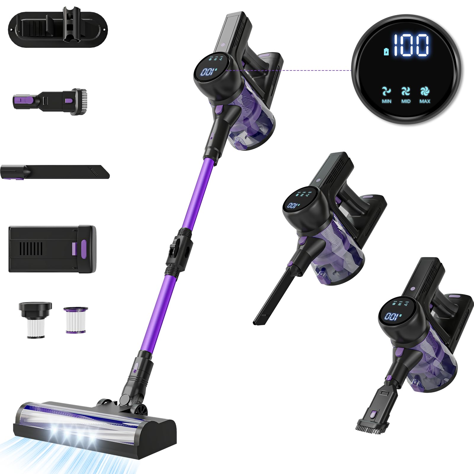 Portable Cordless Vacuum Cleaner: Lightweigt Stick Vacuum With Rechargeable Battery 6 In 1 Powerful Vacuum Cleaner For Home With
