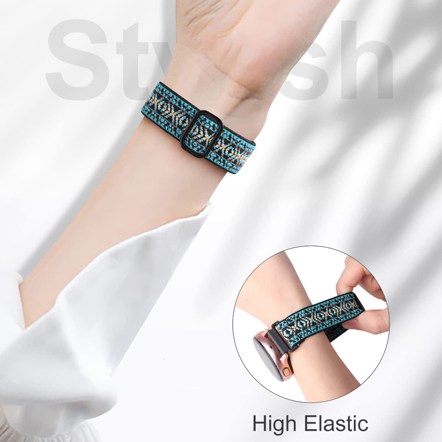 Lerobo Elastic Bands For Samsung Galaxy Watch 40Mm, 44Mm, 46Mm, 42Mm, 40Mm   Stretchy Nylon Material With Adjustable Metal Buckl