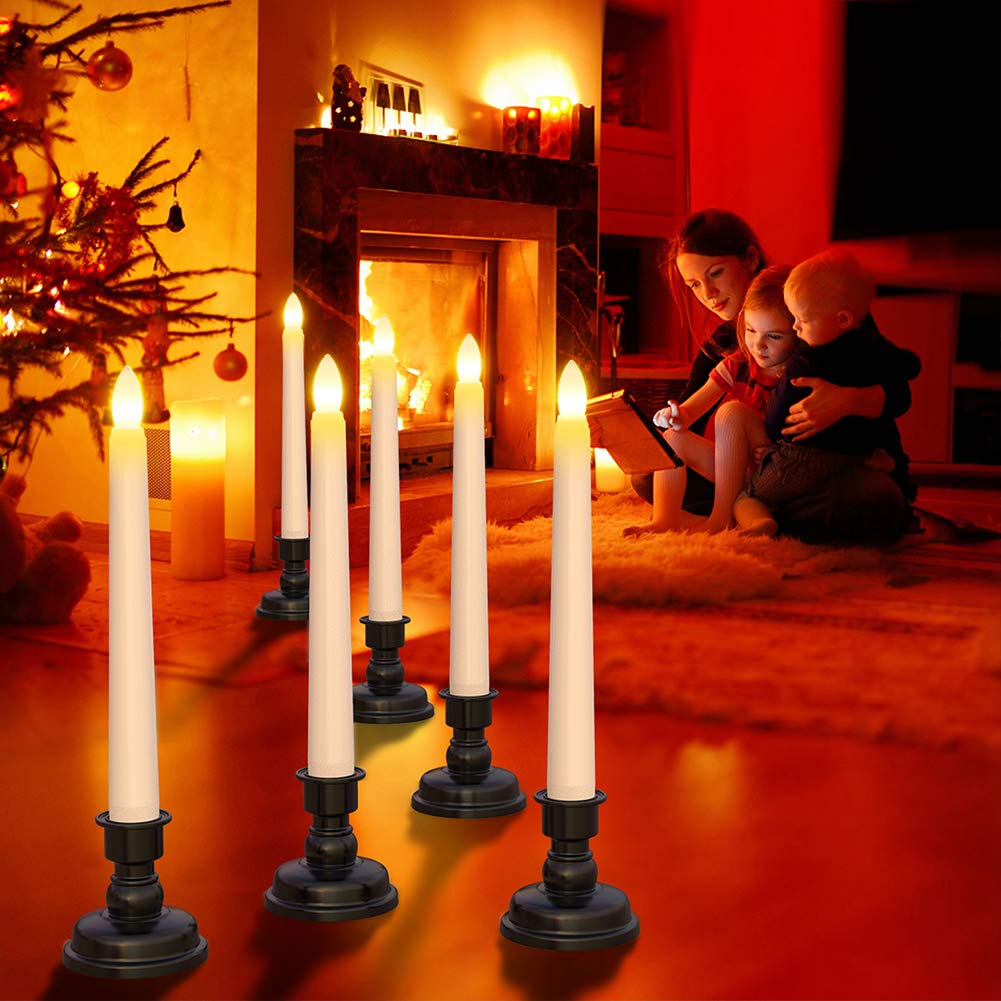 Soulbay 6Pcs Christmas Decorations Window Candles 7.9Inch Battery Operated Flameless Flicker Led Taper Candle Lights With Remote