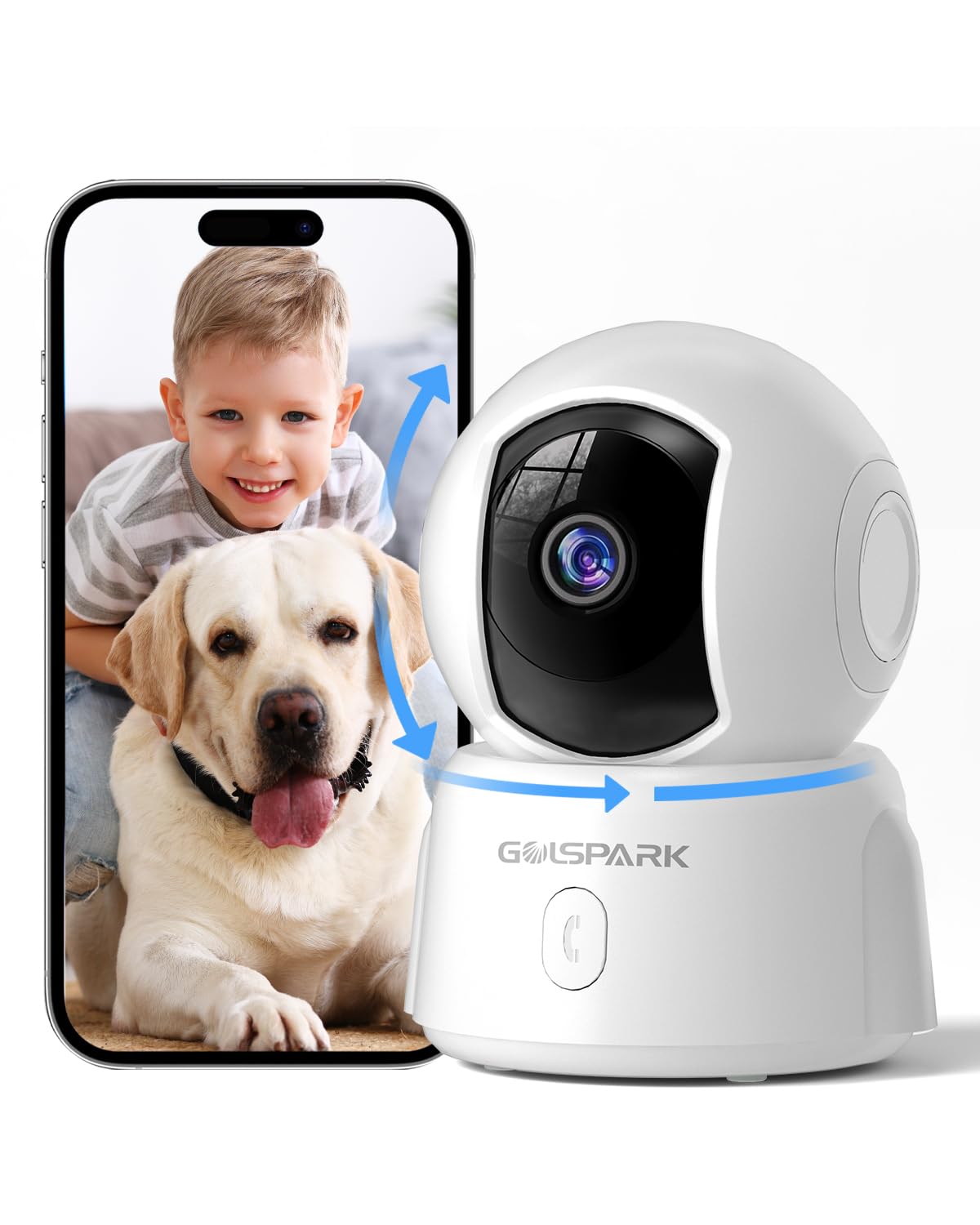 Golspark Indoor Security Camera 2K, Pet Camera For Home Security, Dog Cam Pan/Tilt, Motion Tracking, 2 Way Audio, Night Vision B