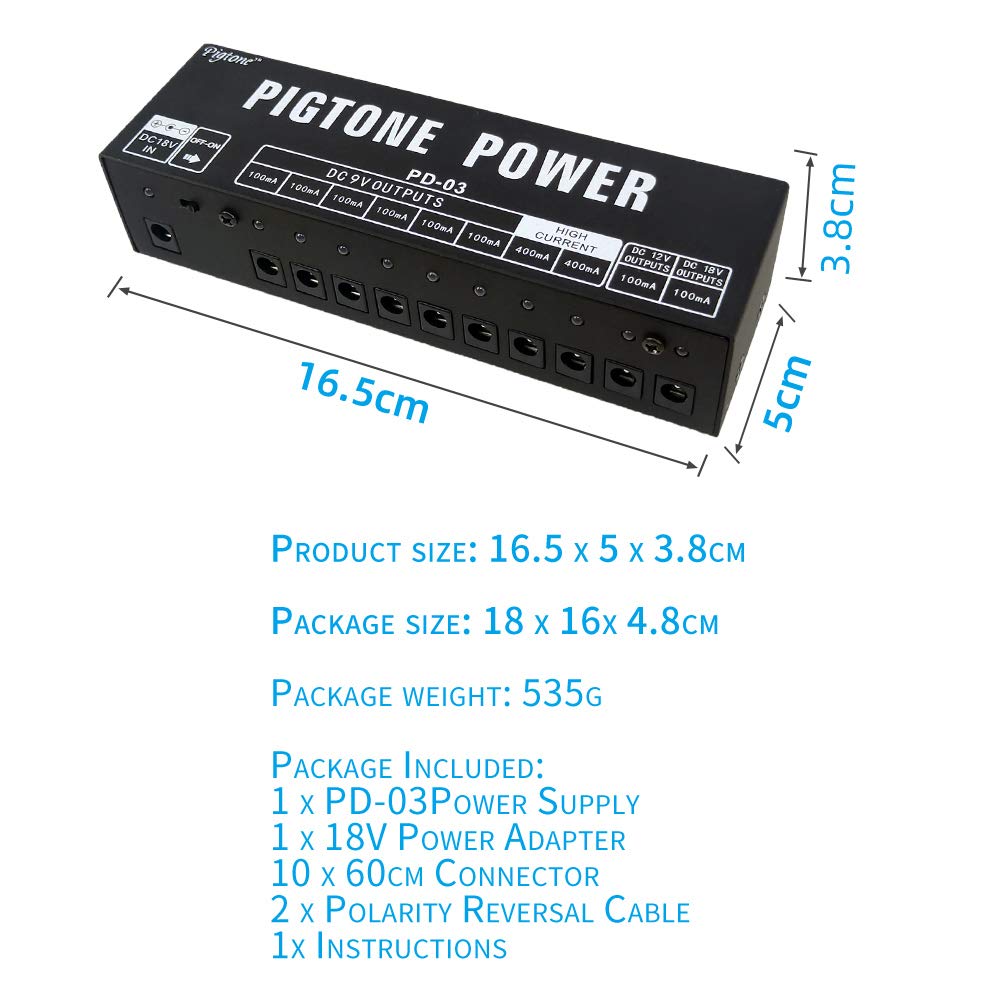 Pigtone Guitar Effect Pedal Power Supply 10 Isolated Dc Outputs Suitable For 9V/12V/18V 100Ma 400Ma Short Circuit And Overcurren