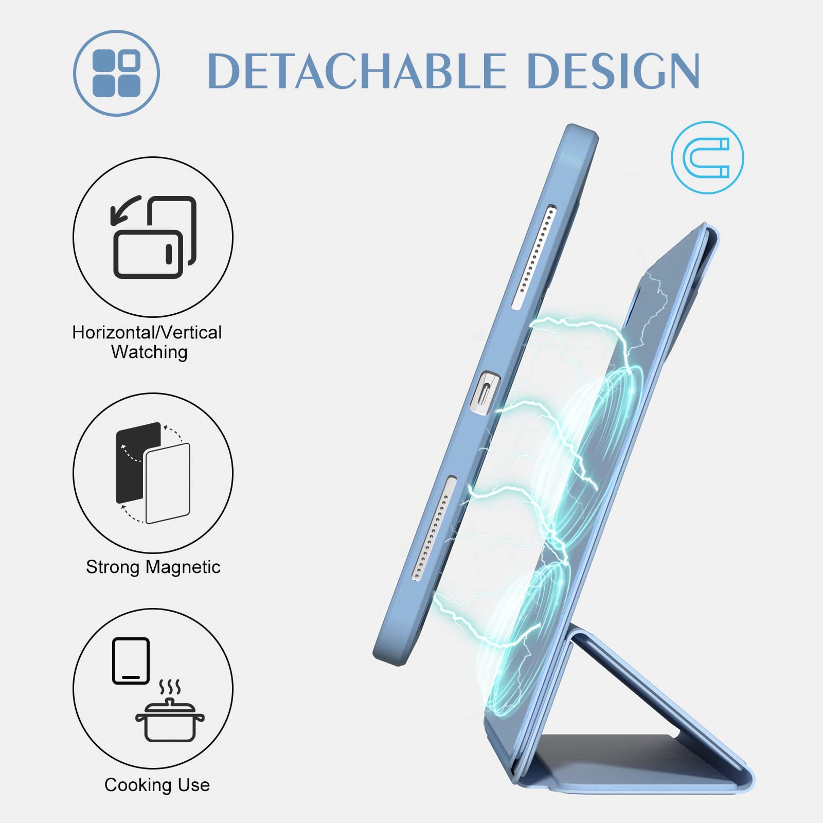 Zenlu Magnetic Case Compatible For Pad 9Th 8Th 7Th Generation 10.2'', Removable Folio Cover, Premium Semi Silicone Leather, Vert