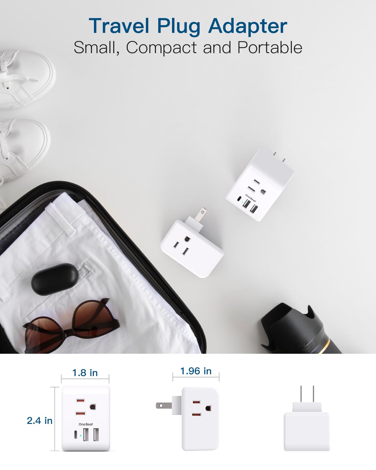 Us To Japan Plug Adapter, 2 Prong To 3 Prong Outlet Adapter With 3 Ac Outlets 3 Usb Ports(1 Usb C), Type A Travel Power Adapter