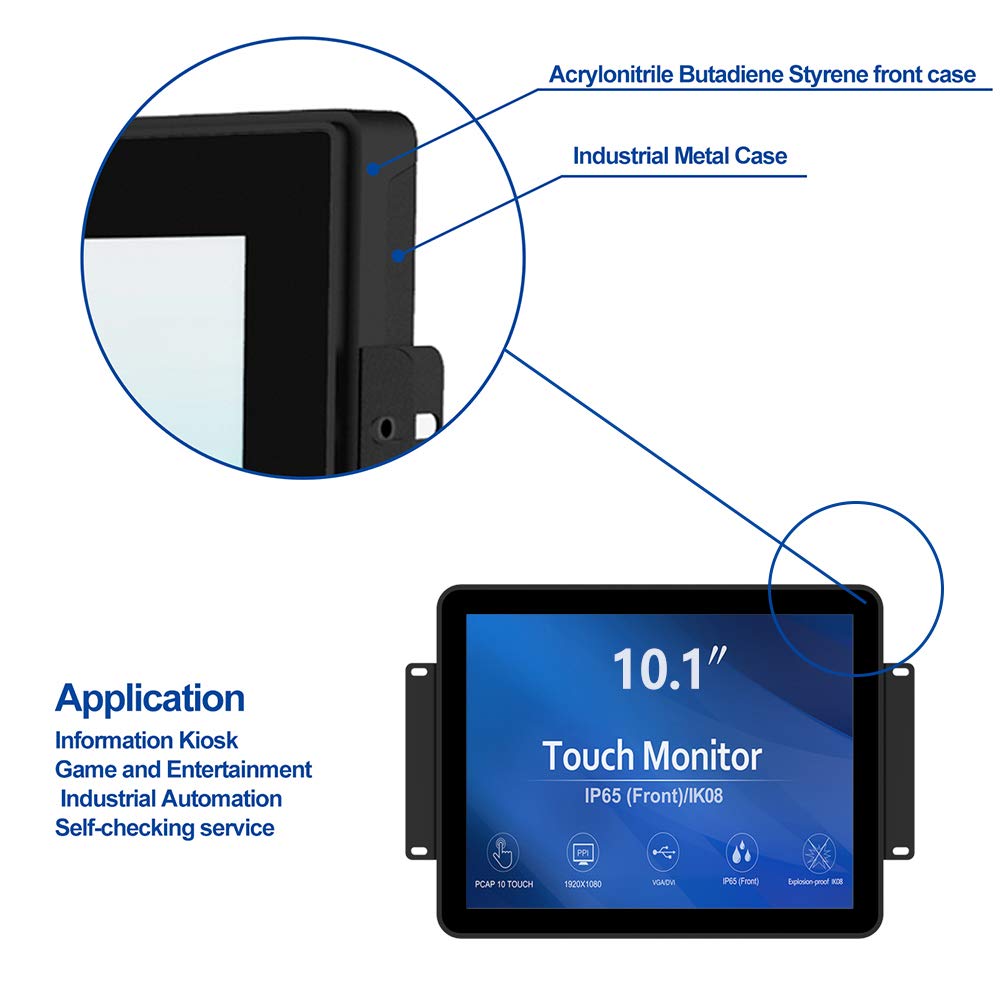 Greentouch 10.1 Inch 10 Points Front Waterproof Industrial Open Frame Pcap Touch Screen Lcd Display Monitor 1280X800 Black