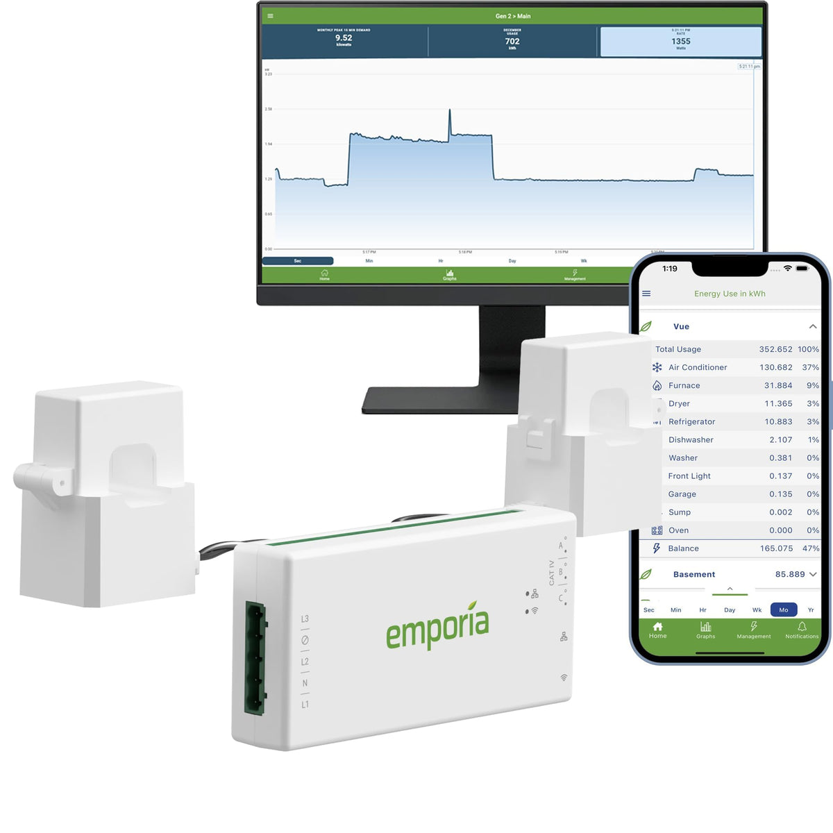 Emporia Gen 3 Smart Home Energy Monitor | Home Energy Automation And Control | Real Time Electricity Monitor/Meter | Solar/Net M