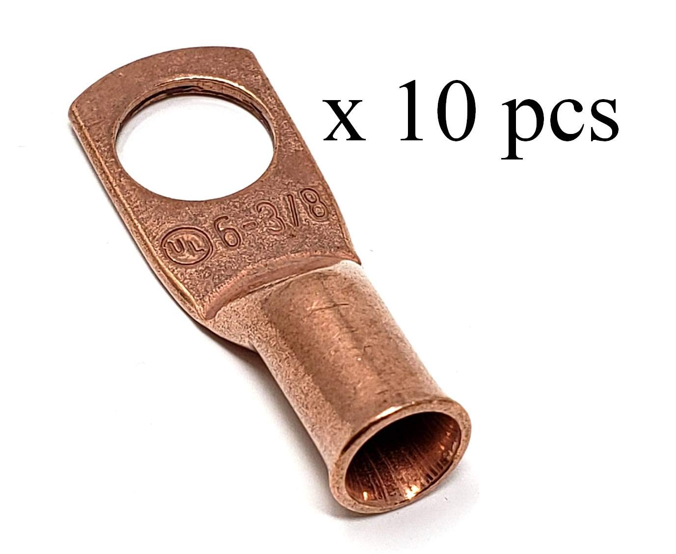 10 Pcs Wni 6 Gauge X 3/8 Pure Copper Battery Welding Cable Lug Connector Ring Terminals