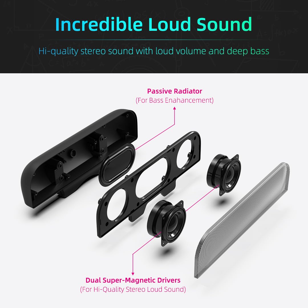 Computer Speakers For Desktop Pc Monitor, Small Computer Soundbar For Pc, Usb Plug In External Speakers For Laptop, Wired Desk S