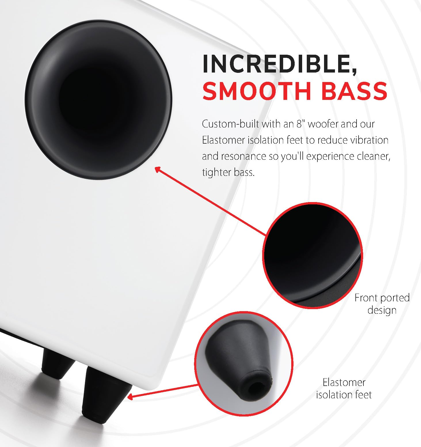 Audioengine S8 8' 250W Powered Home Audio Subwoofer Speaker   Built In Amplifier And Dual Audio Inputs   White