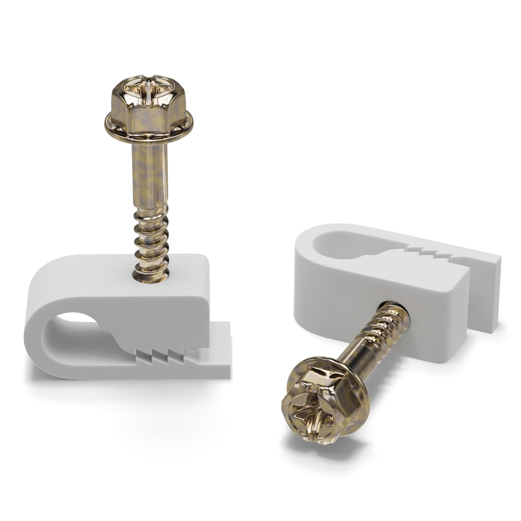 The Cimple Co   Single Coaxial Cable Clips, Cat6, Electrical Wire Cable Clip, 1/4 In (6 Mm) Screw Clip And Fastener, White (10 P