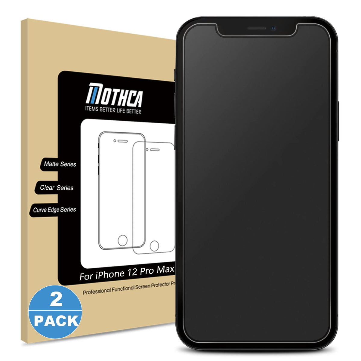 Mothca 2 Pack Matte Glass Screen Protector For Iphone 12 Pro Max Anti Glare & Anti Fingerprint Tempered Glass Clear Film Case Fr