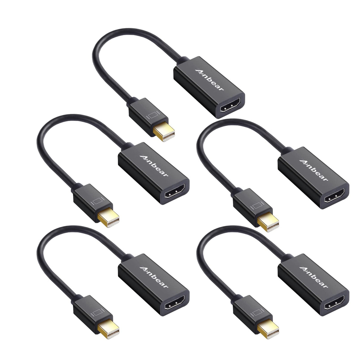 Anbear Mini Displayport To Hdmi Adapter 5Pack Thunderbolt To Hdmi Cable, Gold Plated Display Port To Hdmi Adapter Compatible Wit