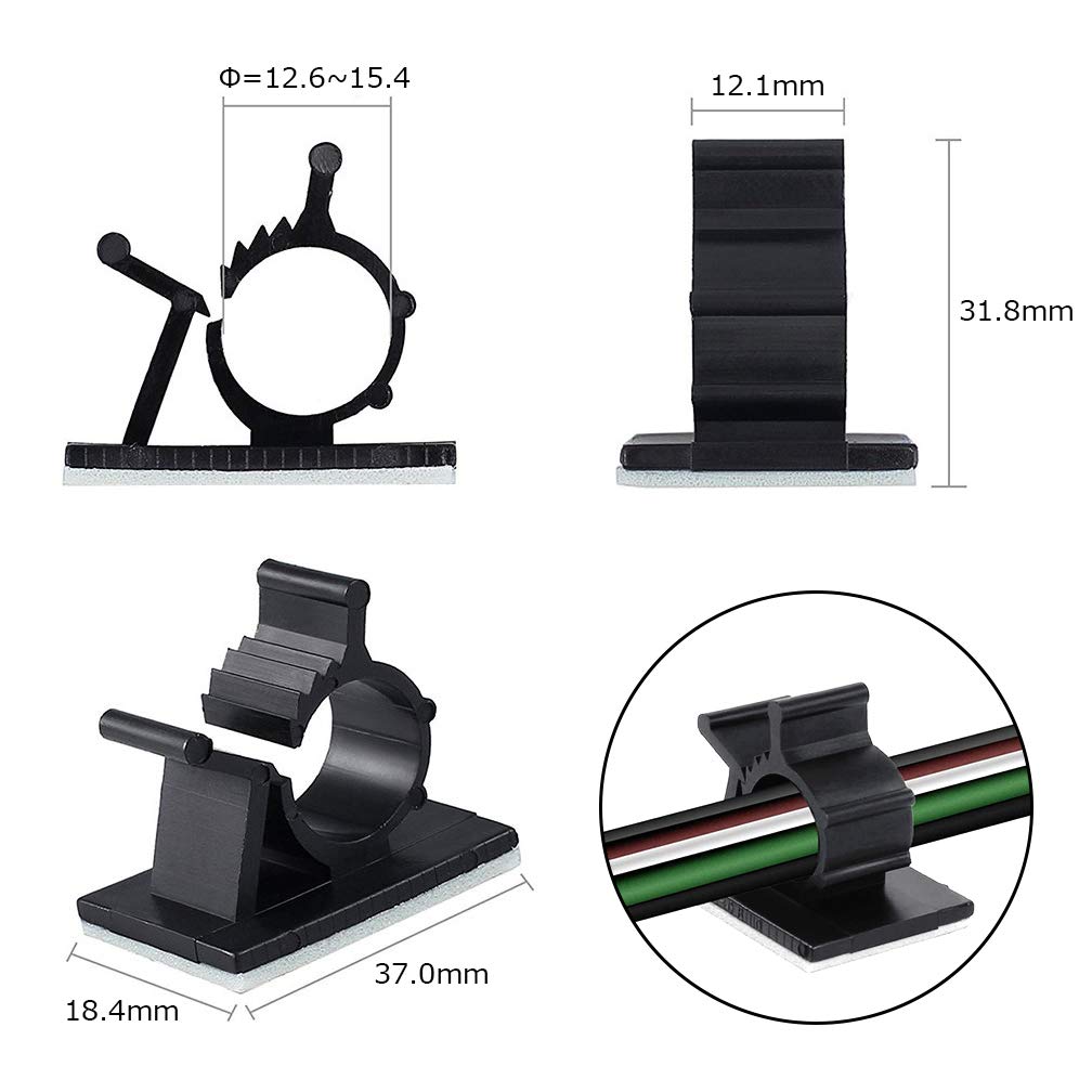 Viaky 30 Pcs Black Cable Wire Clips Adjustable Nylon Wire Holder Adhesive Cable Management Suitable For Maximum Diameter 0.6 Inc