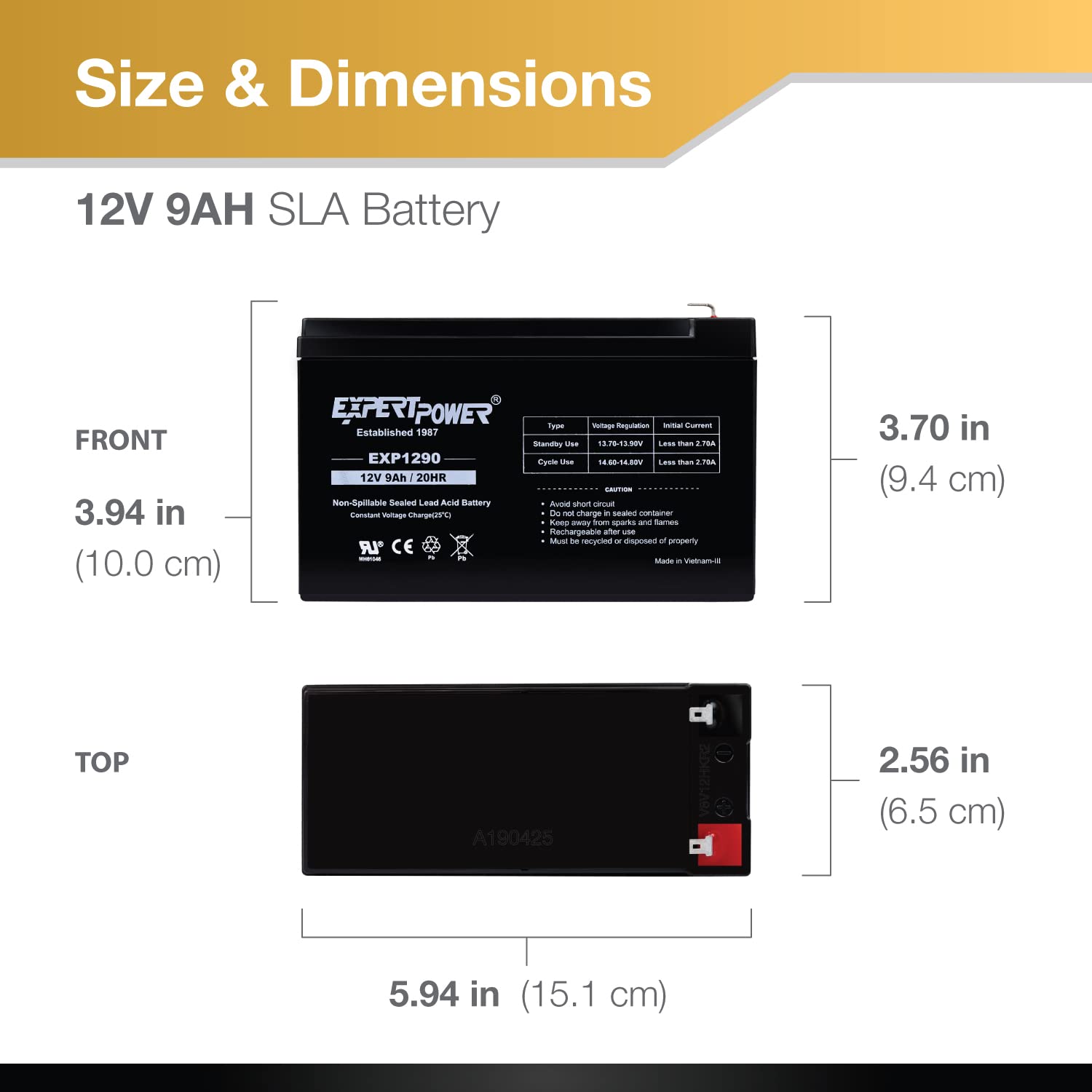 Expertpower 12V 9Ah Sealed Lead Acid Battery With F2 Terminals (.250'')/2 Pack