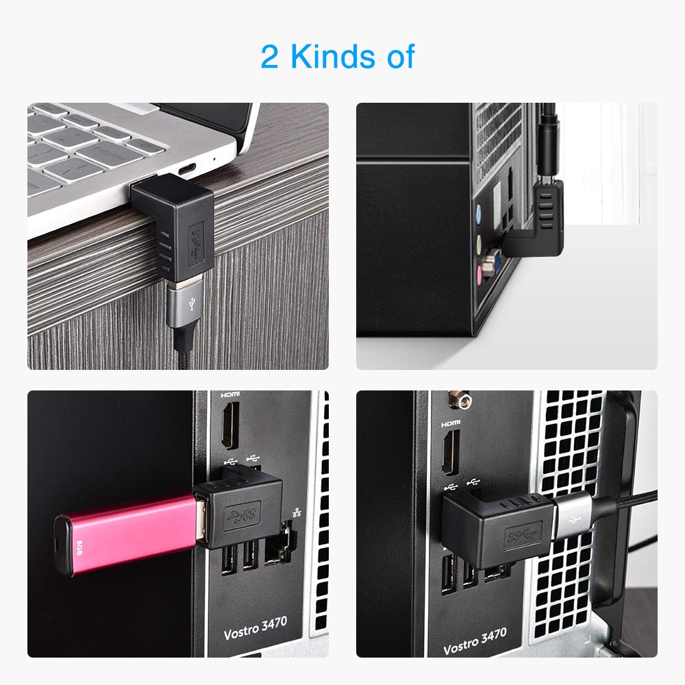 Eluteng 90 Degree Usb Adapter 6 Pack Right Angle Extension Adapter Usb 3.0 Adapter Male To Female Super Speed Up Down/Left Right