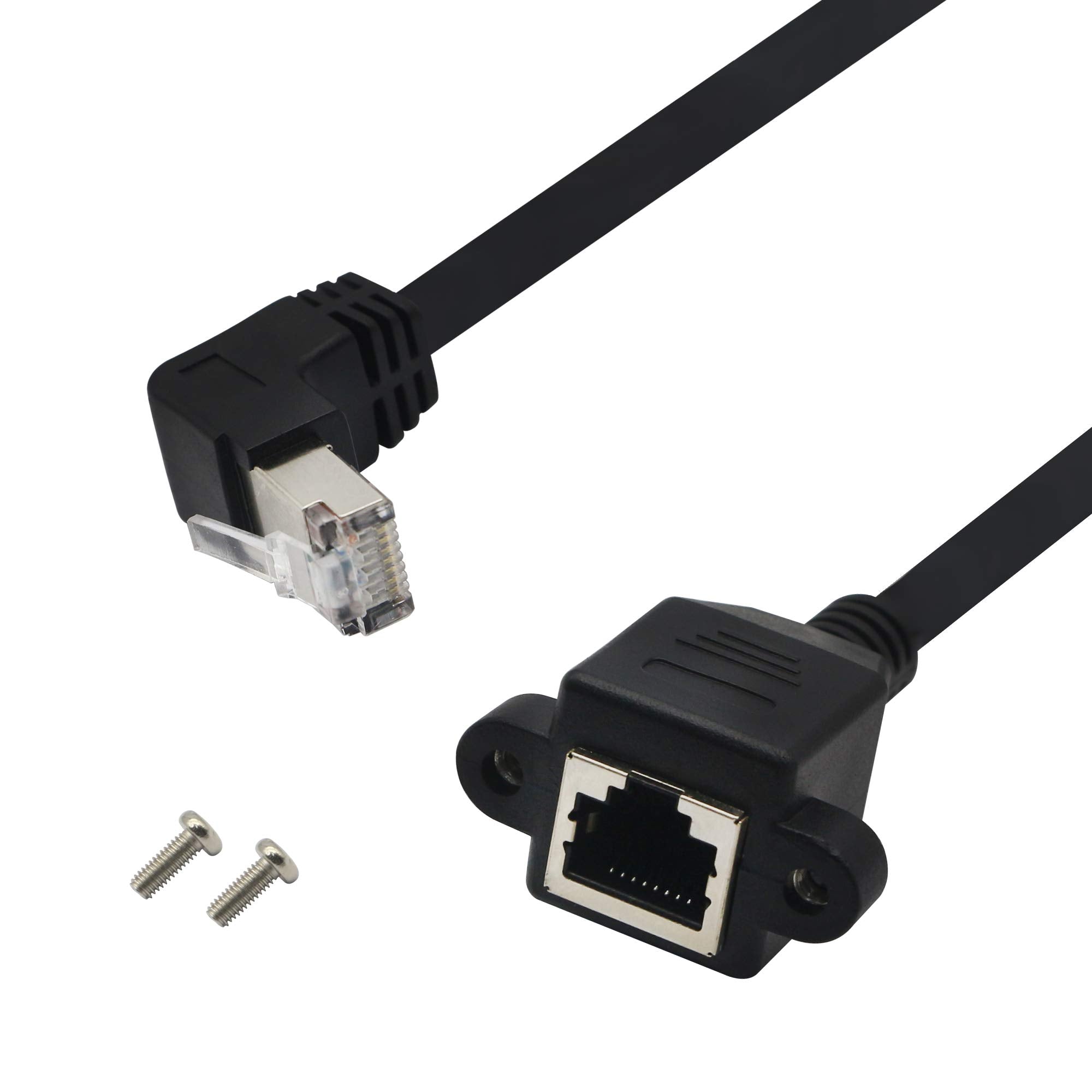 Gintooyun Panel Mount Rj45,Rj45 Male To Female 90 Degree Screw Panel Mount Cat6/5E/5 Shielded Network Lan Extender Cord Connector (Angled Down)