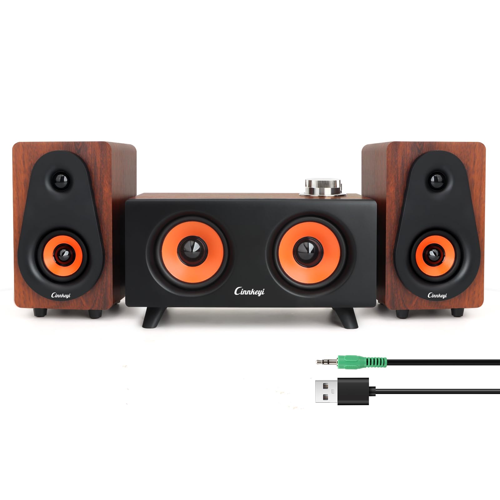 cinnkeyi ?2026 Update? USB 2.1 Computer Speakers with Subwoofer, 3.5mm/USB Input Pc Speakers with Subwoofer, PC/Linein/Bluetoot