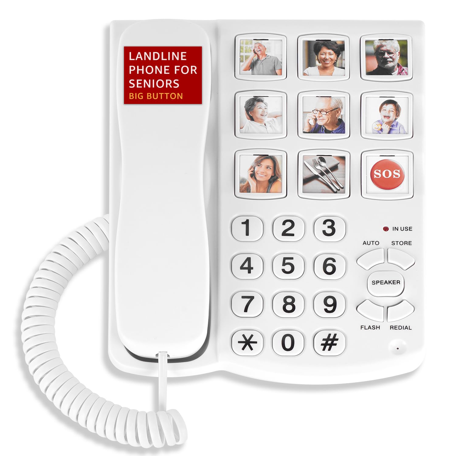 Uvital Big Button Phone For Seniors, Corded Landline Phone With 9 One-Touch Dialing Big Buttons, Hands-Free Calling, Loud Ringer