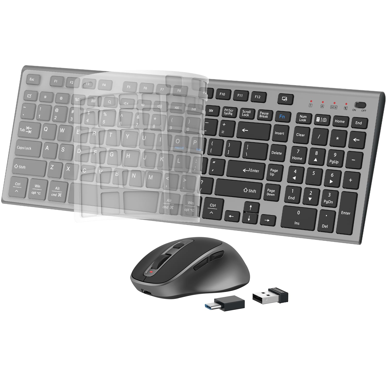 FENIFOX Rechargeable Wireless Keyboard and Mouse, with Number Pad Grey