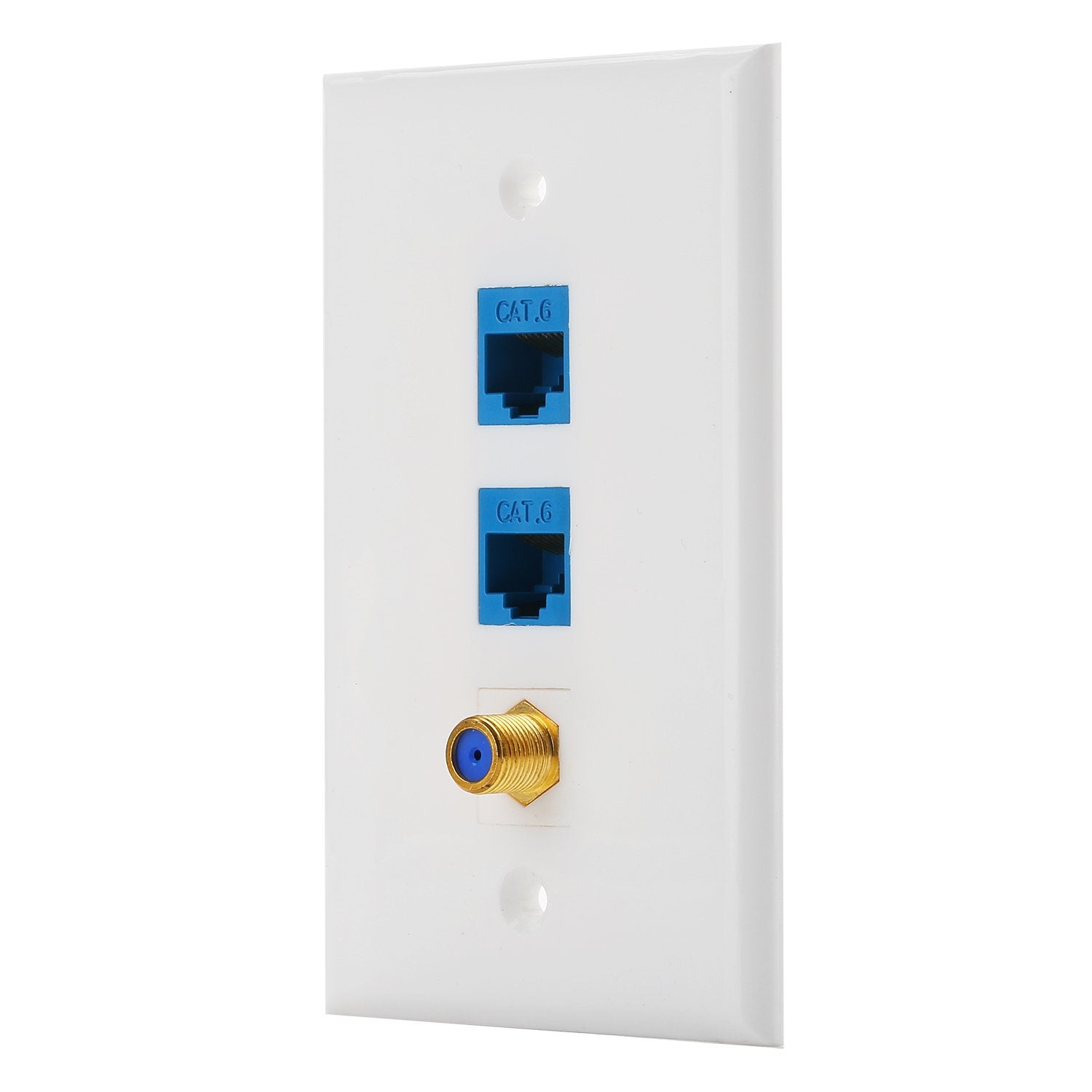 Ibl 3 Port Wall Plate With Gold Plated Coaxial Tv Cable F Type + 2 Port Cat6 Ethernet Female To Female Jack In White