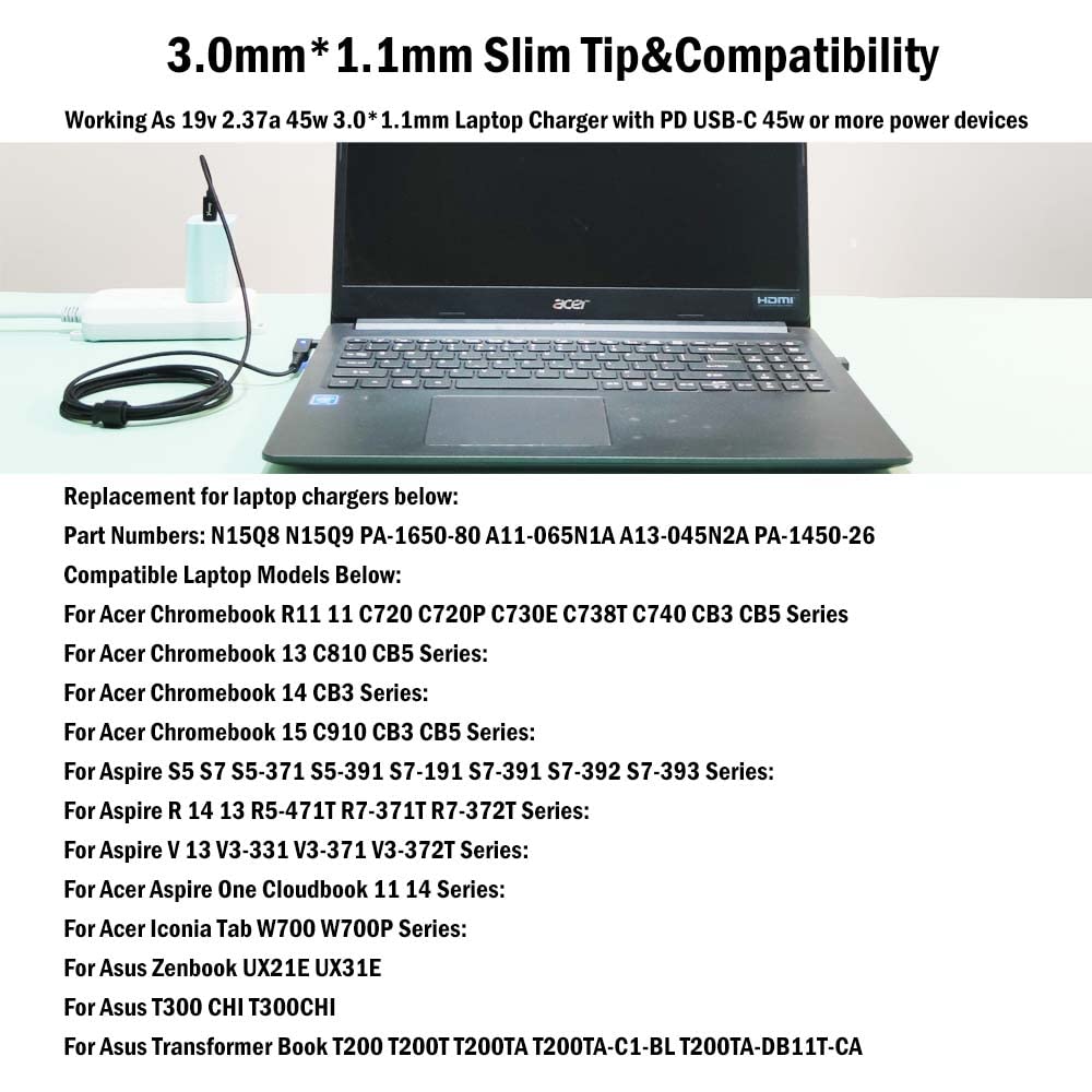 Usb C To Slim Tip Charging Cable For Acer Chromebook 11 13 14 15 R11 Cb3 Cb5 C740 C720 C720P C738T C731 Cb3 532 Cb3 131 Cb3 111