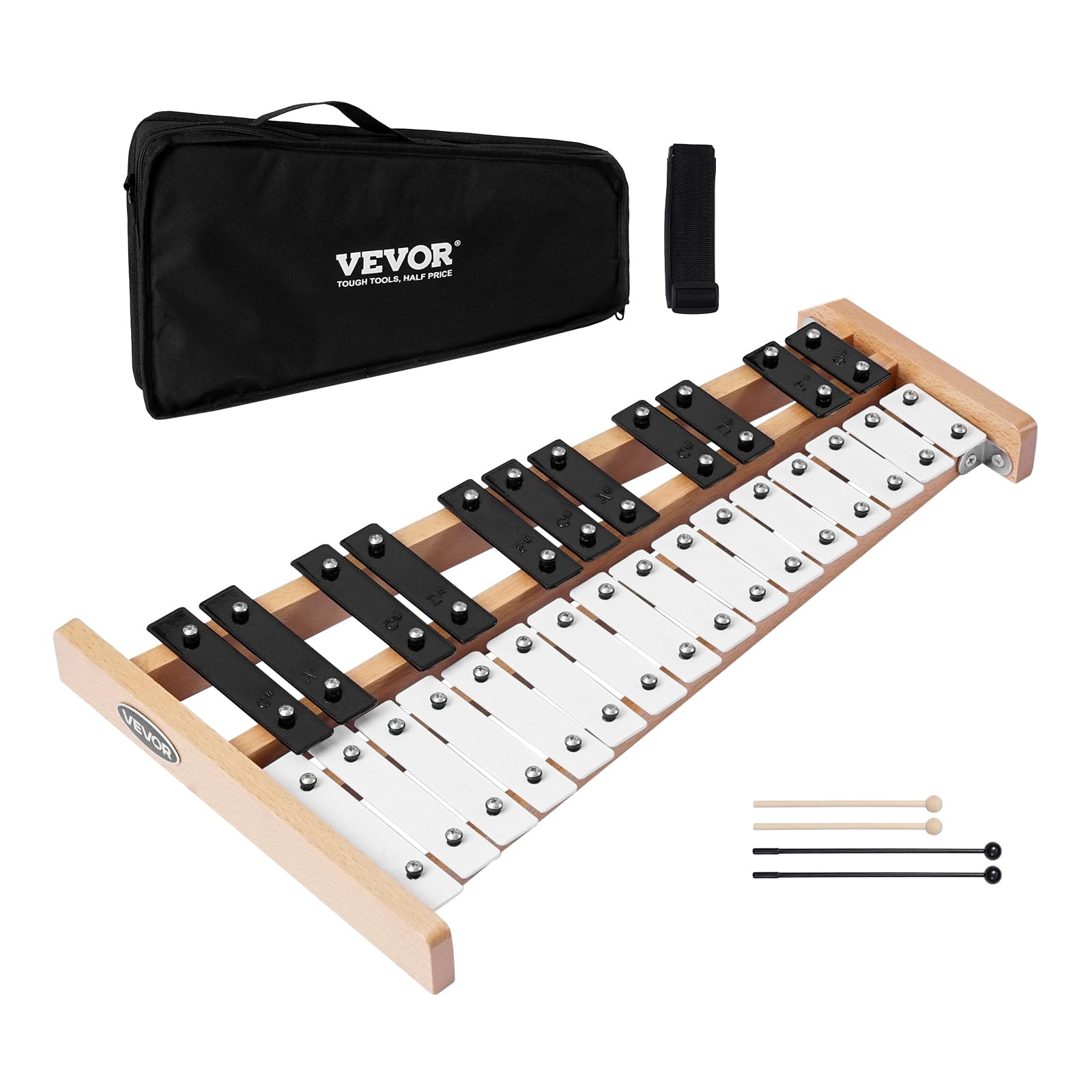 VEVOR Glockenspiel Xylophone, 27 Notes, Professional Xylophone Percussion Instrument, with Metal Keys, Includes 4 Mallets, Carry